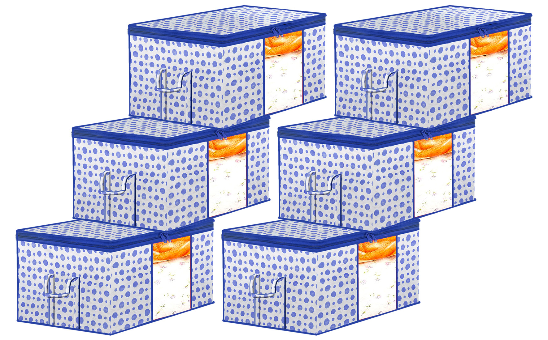 Kuber Industries Dot Printed Multiuses Non Woven Underbed/Storage Bag/Organizer With Transparent Window & Handle (Blue)-46KM0601