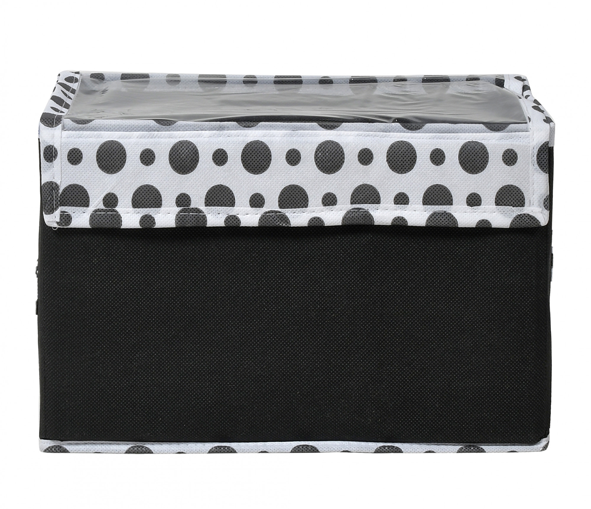 Kuber Industries Dot Printed Multiuses Small Non-Woven Storage Box/Organizer With Tranasparent Lid (Black) -44KM0409