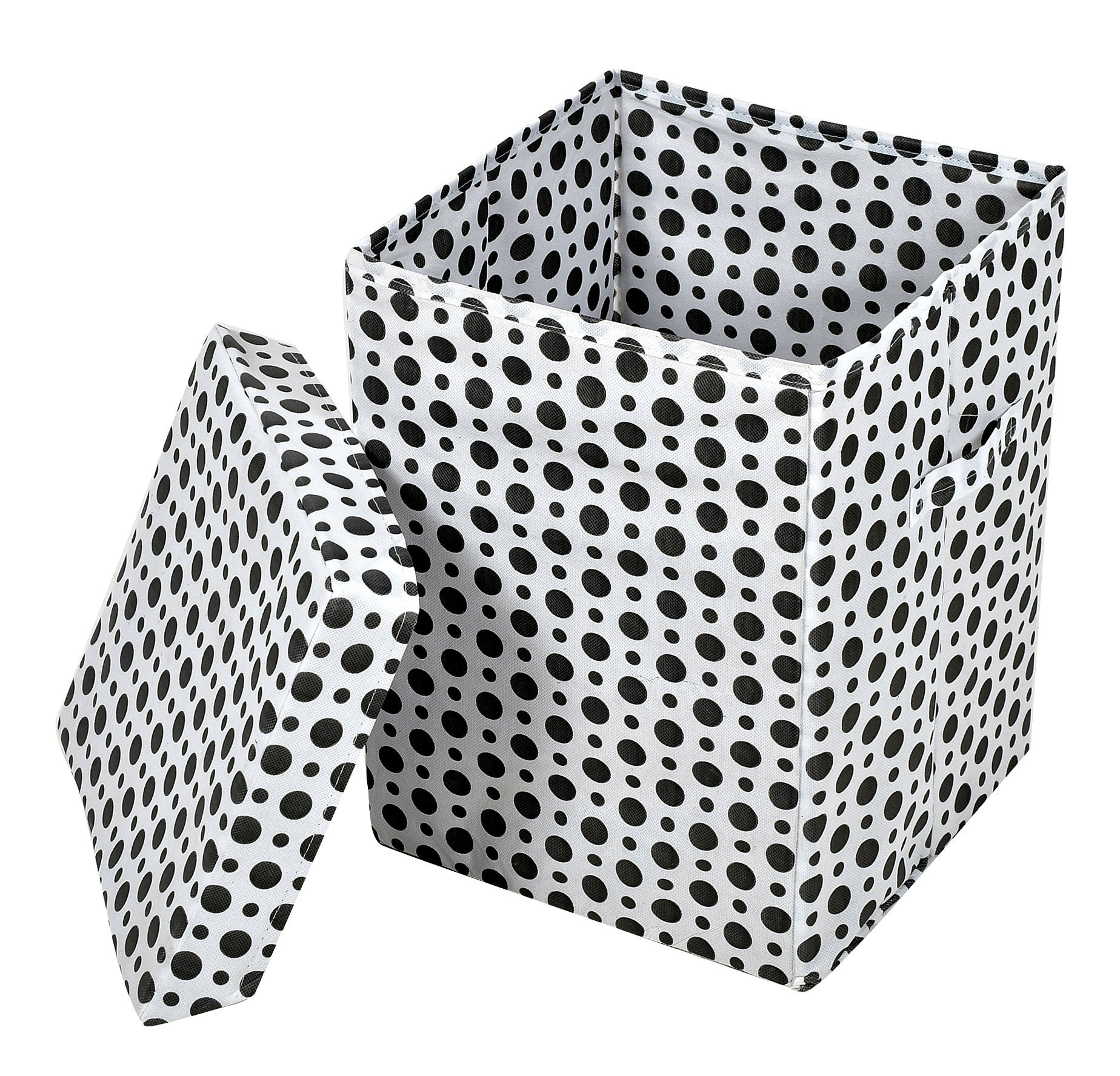 Kuber Industries Dot Printed Non-Woven Foldable Large Laundry basket/Hamper With Lid & Handles (White & Black)-44KM0201
