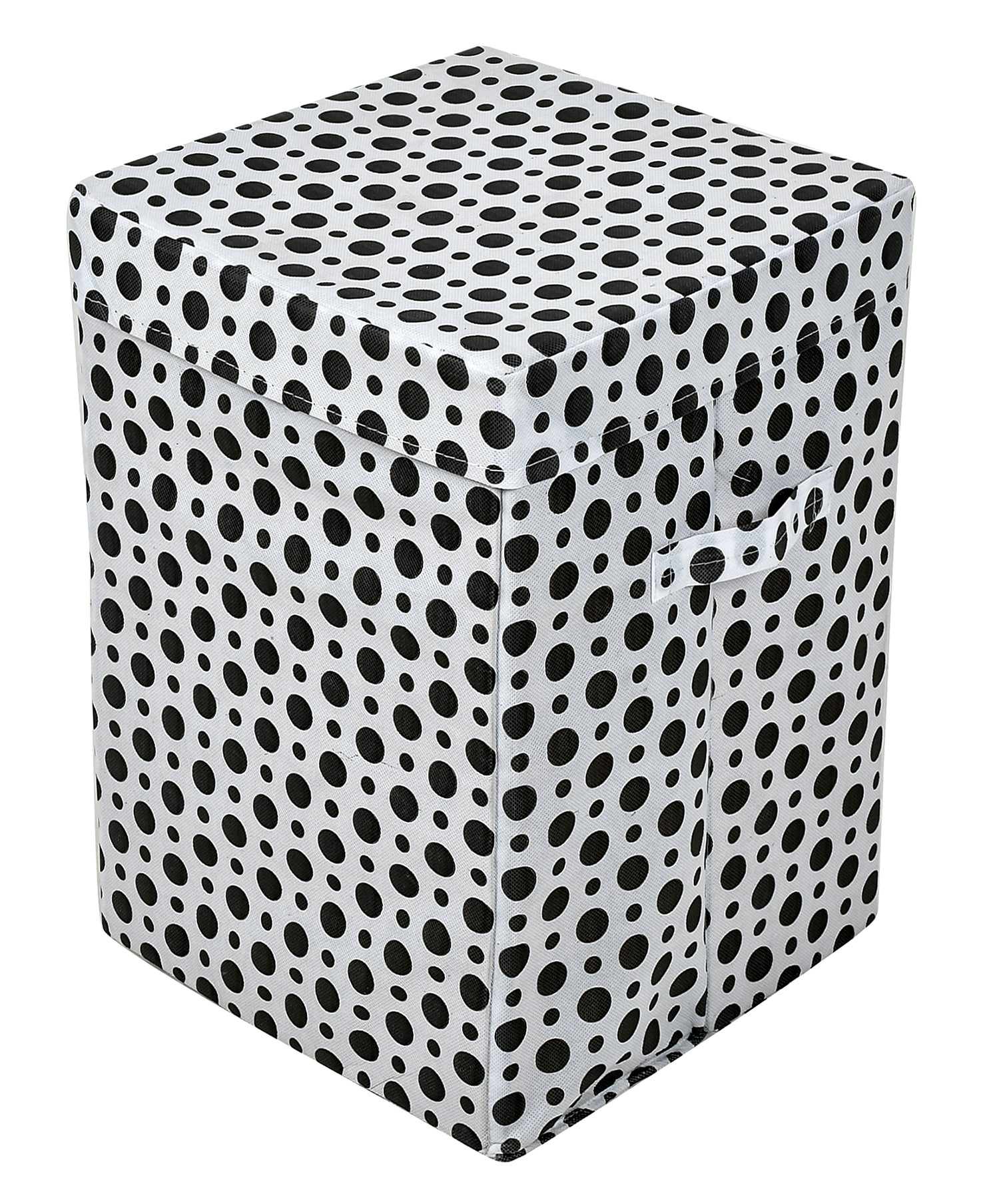 Kuber Industries Dot Printed Non-Woven Foldable Large Laundry basket/Hamper With Lid & Handles (White & Black)-44KM0201