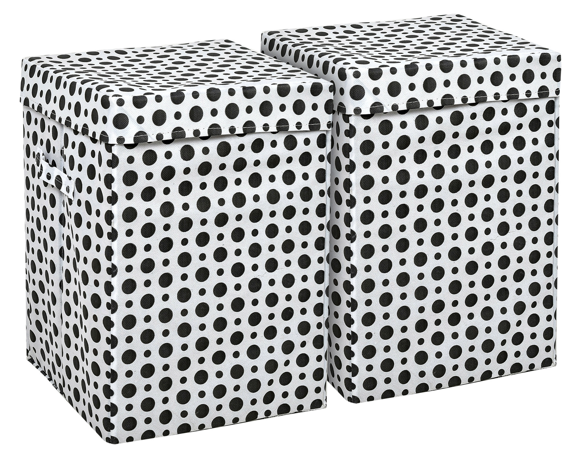 Kuber Industries Dot Printed Non-Woven Foldable Large Laundry basket/Hamper With Lid & Handles (White & Black)-44KM0201