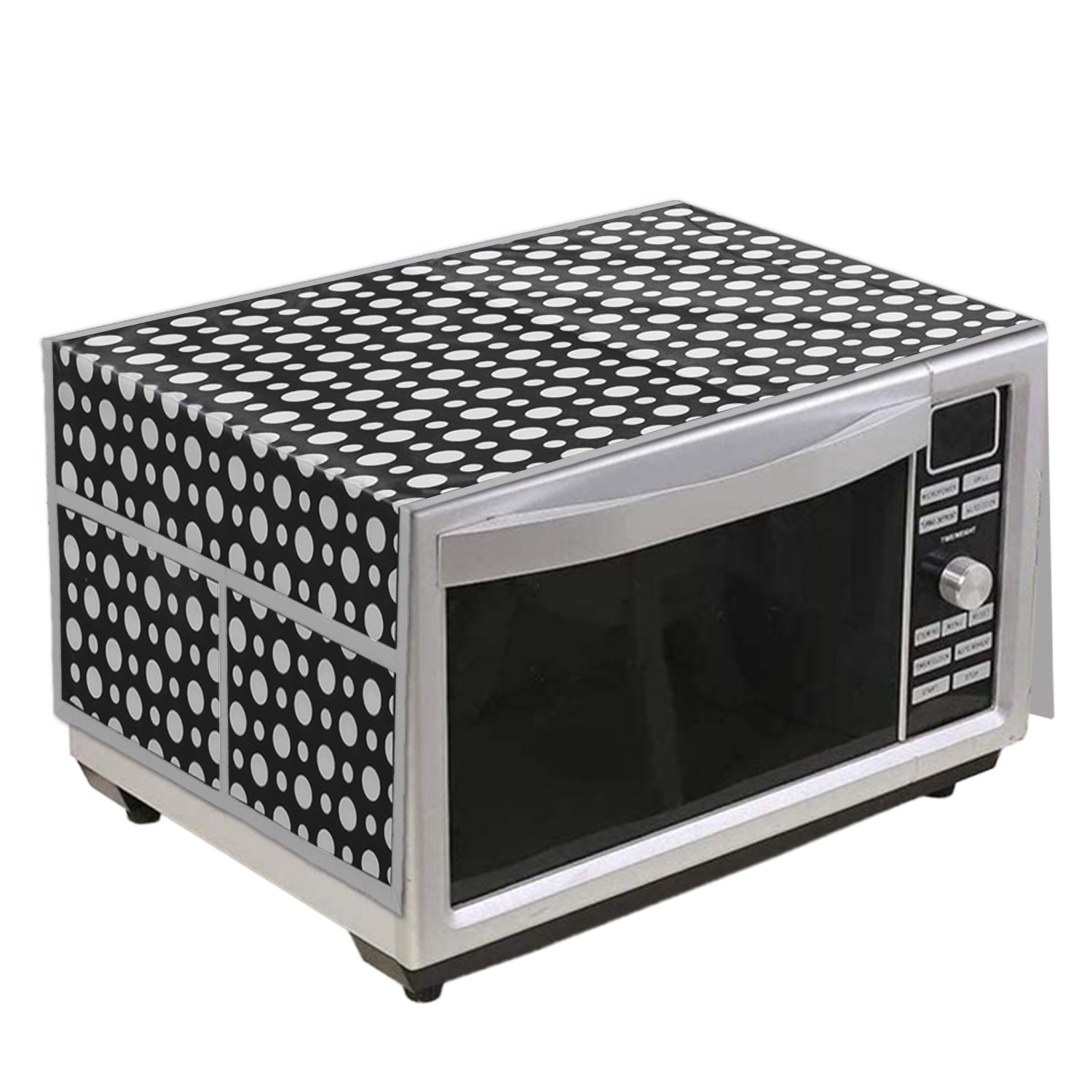 Kuber Industries Dot Printed PVC Decorative Microwave Oven Top Cover With 4 Utility Pockets (Black)