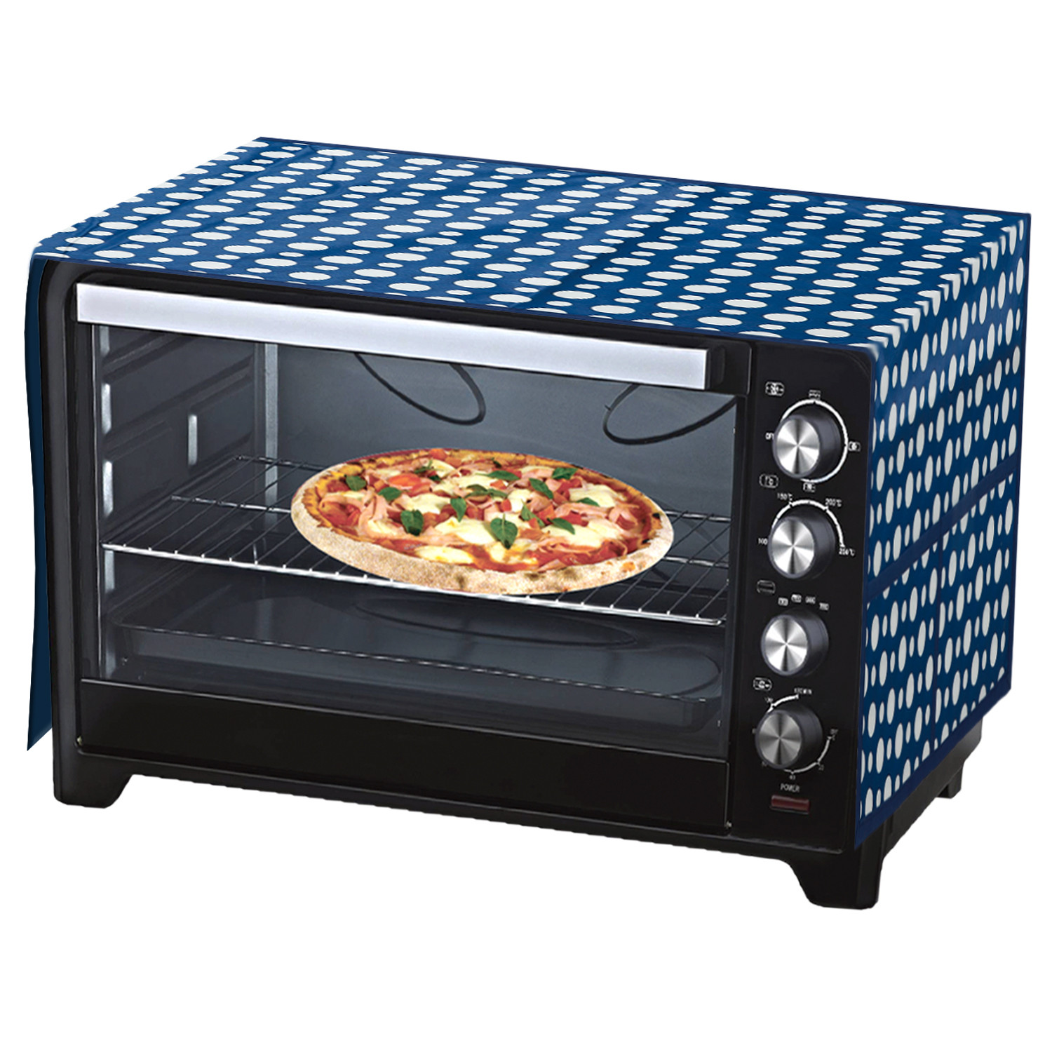 Kuber Industries Dot Printed PVC Decorative Microwave Oven Top Cover With 4 Utility Pockets (Blue)