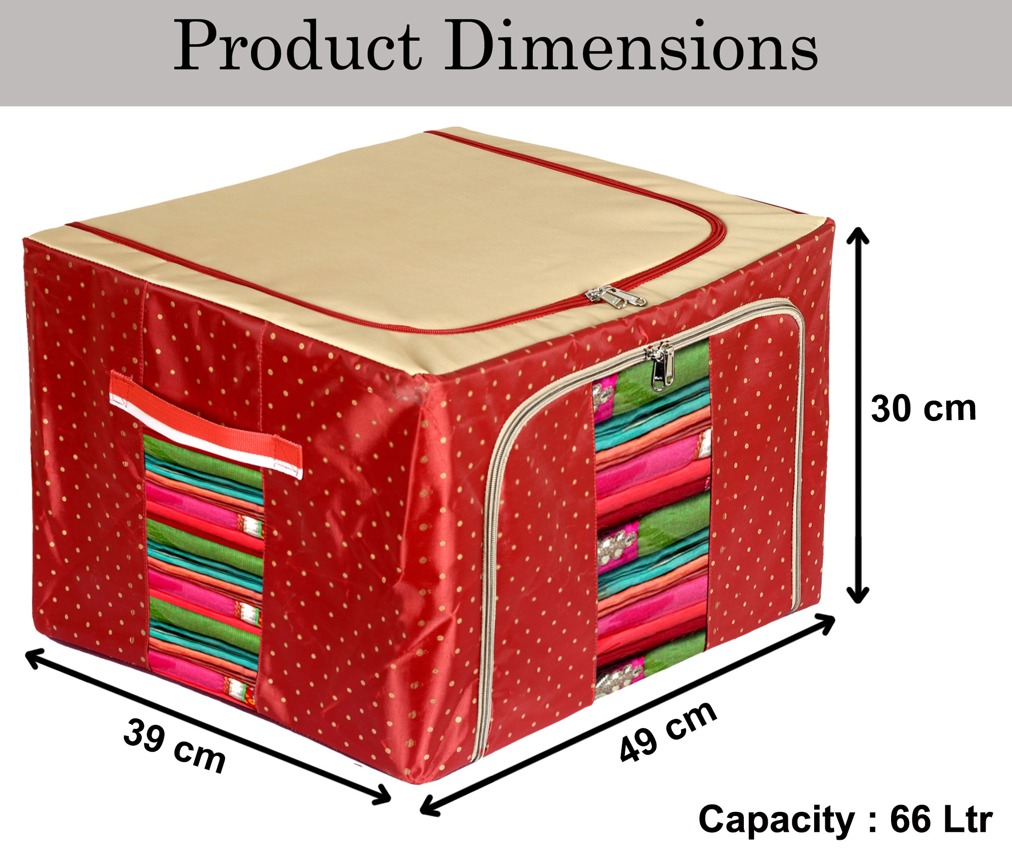 Kuber Industries Dot Printed Steel Frame Storage Box/Organizer For Clothing, Blankets, Bedding With Clear Window, 66Ltr. (Maroon & Brown)-44KM0257