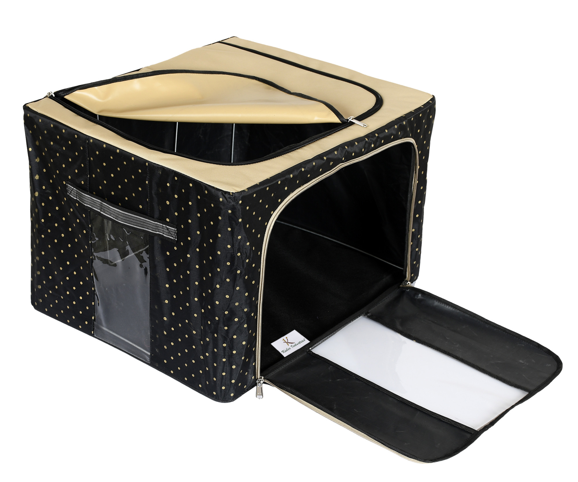 Kuber Industries Dot Printed Steel Frame Storage Box/Organizer For Clothing, Blankets, Bedding With Clear Window, 88Ltr. (Black & Grey)-44KM0269