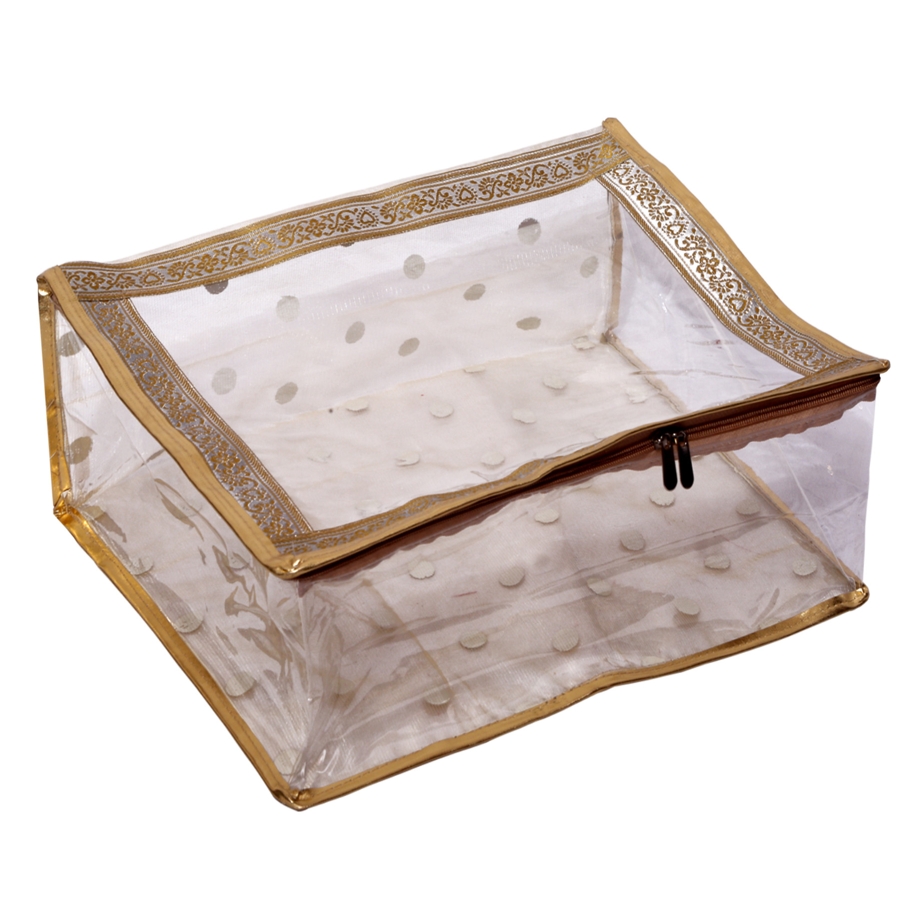 Kuber Industries Dot Printed Transparent PVC Saree Cover/Clothes/Storage Bag Organiser For Wardrobe (Gold)