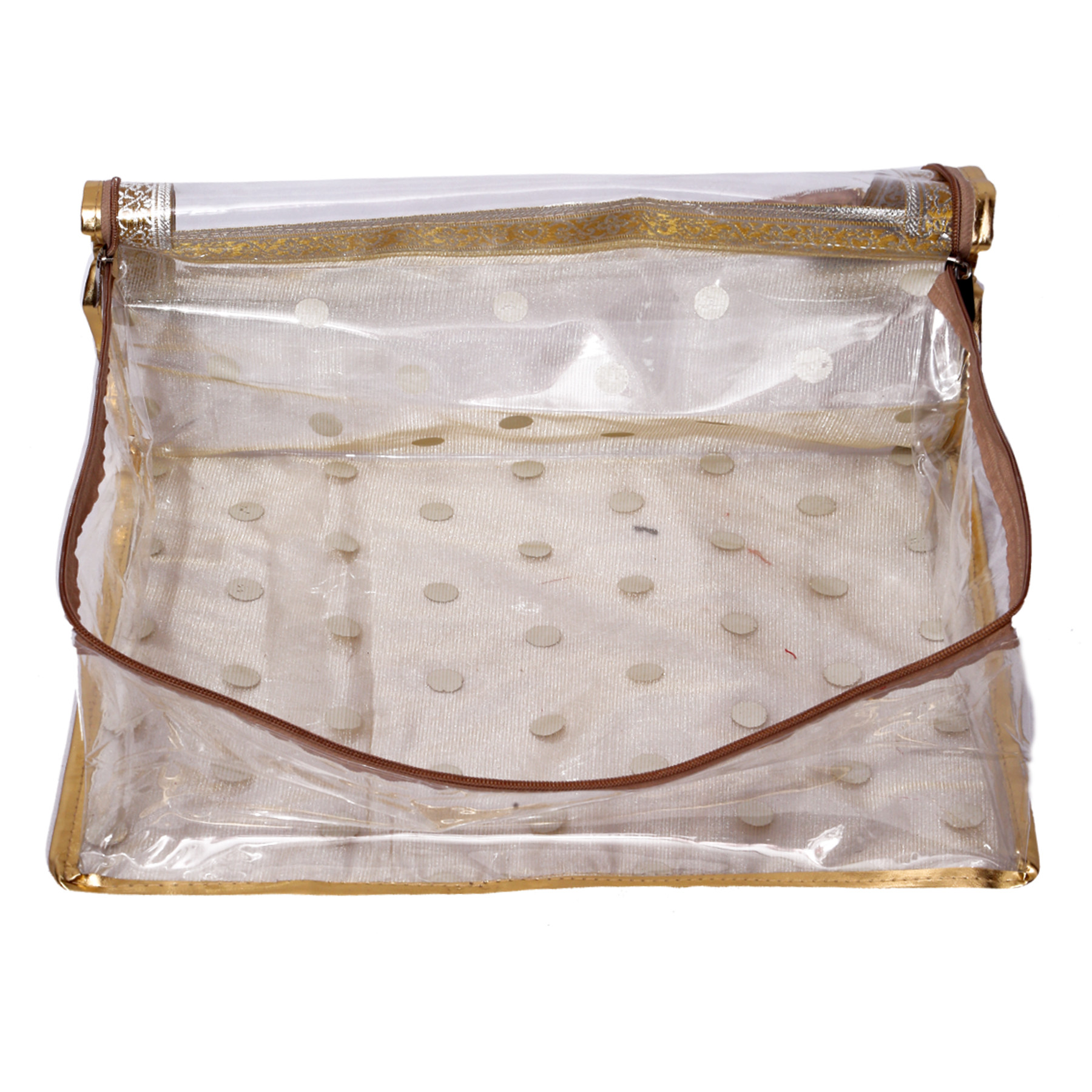 Kuber Industries Dot Printed Transparent PVC Saree Cover/Clothes/Storage Bag Organiser For Wardrobe (Gold)