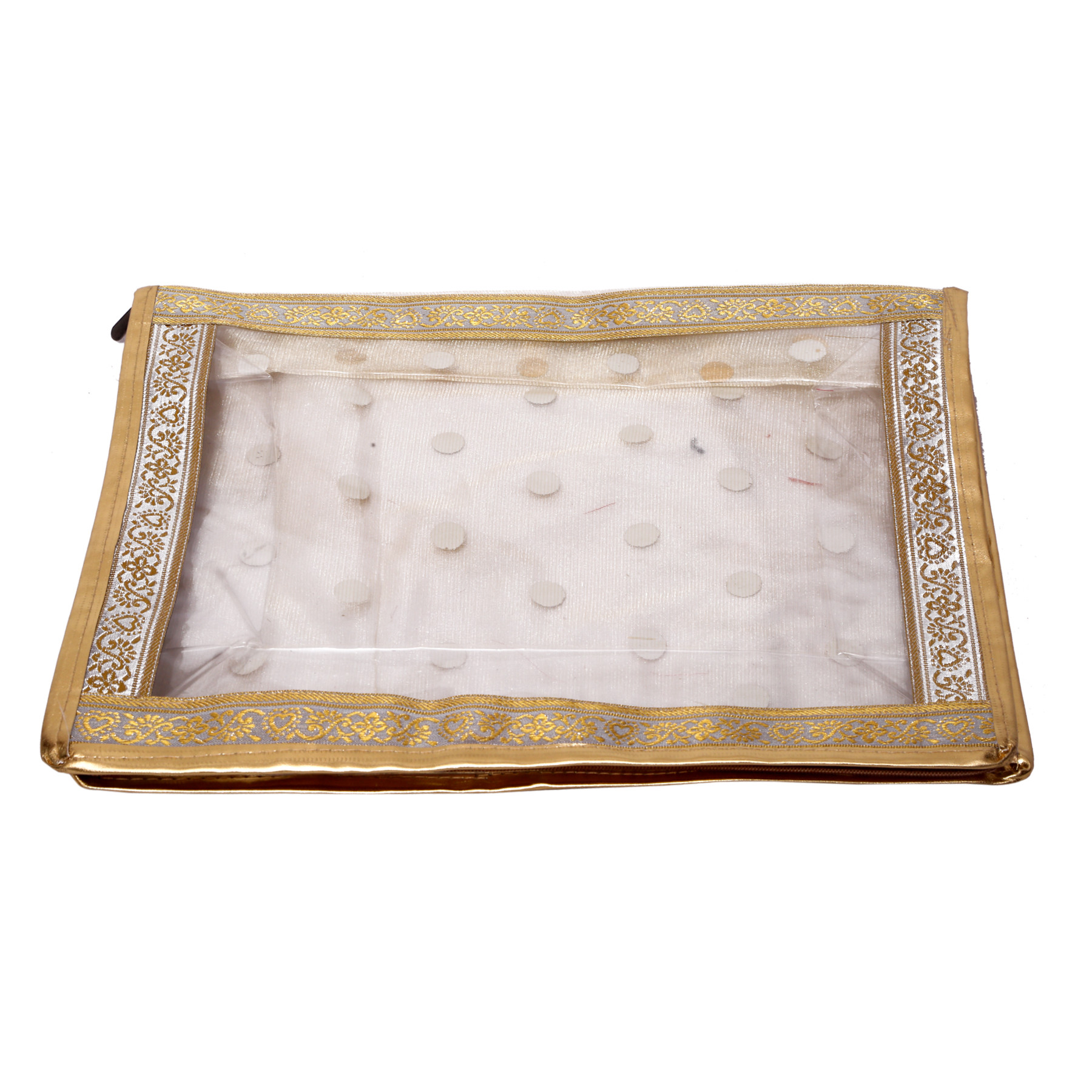 Kuber Industries Dot Printed Transparent PVC Saree Cover/Clothes/Storage Bag Organiser For Wardrobe (Gold)