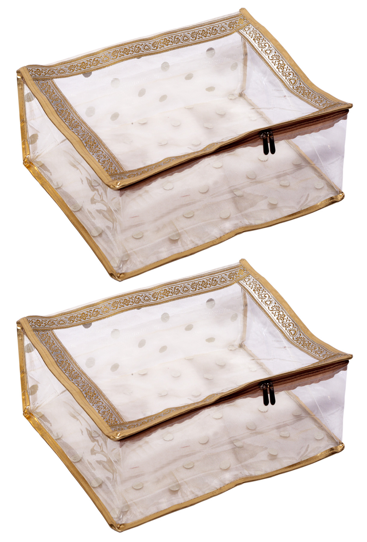 Kuber Industries Dot Printed Transparent PVC Saree Cover/Clothes/Storage Bag Organiser For Wardrobe (Gold)