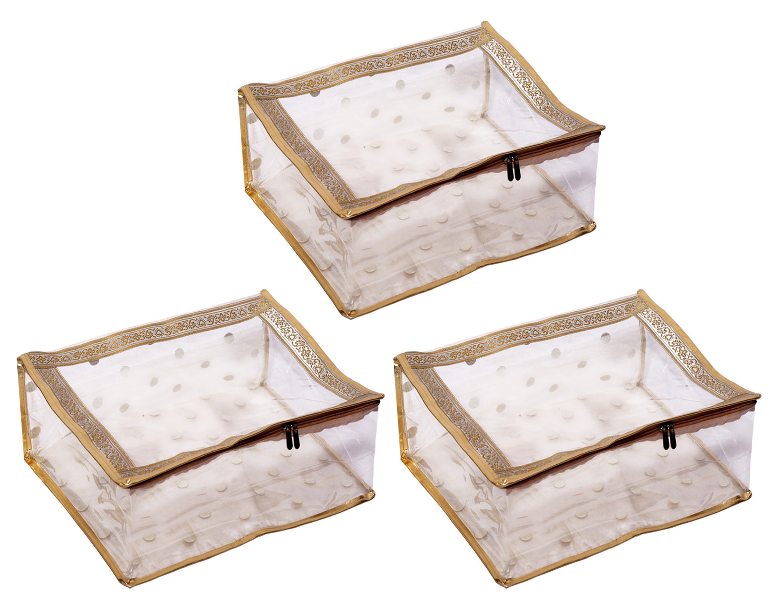 Kuber Industries Dot Printed Transparent PVC Saree Cover/Clothes/Storage Bag Organiser For Wardrobe (Gold)