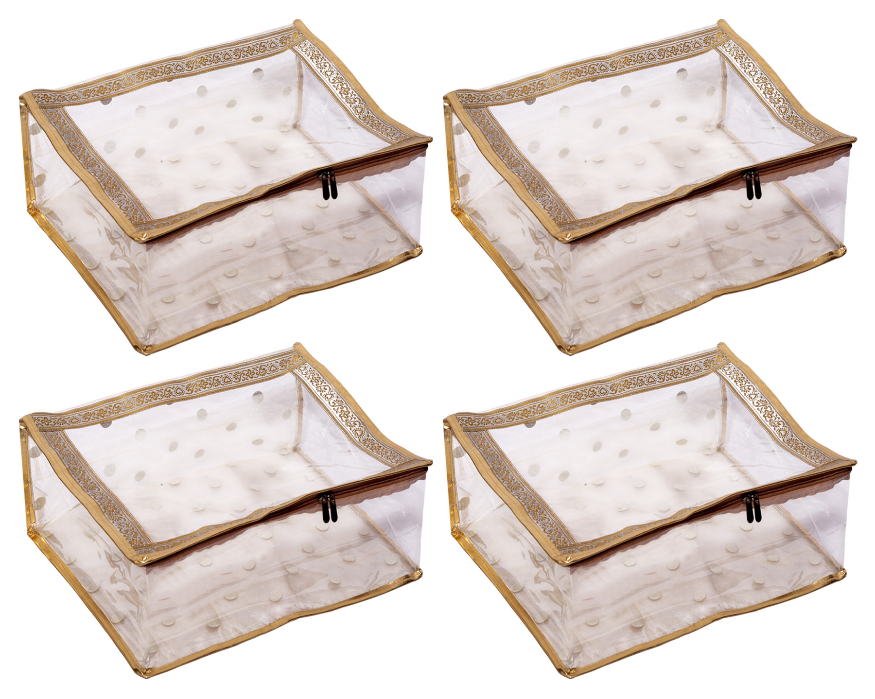 Kuber Industries Dot Printed Transparent PVC Saree Cover/Clothes/Storage Bag Organiser For Wardrobe (Gold)