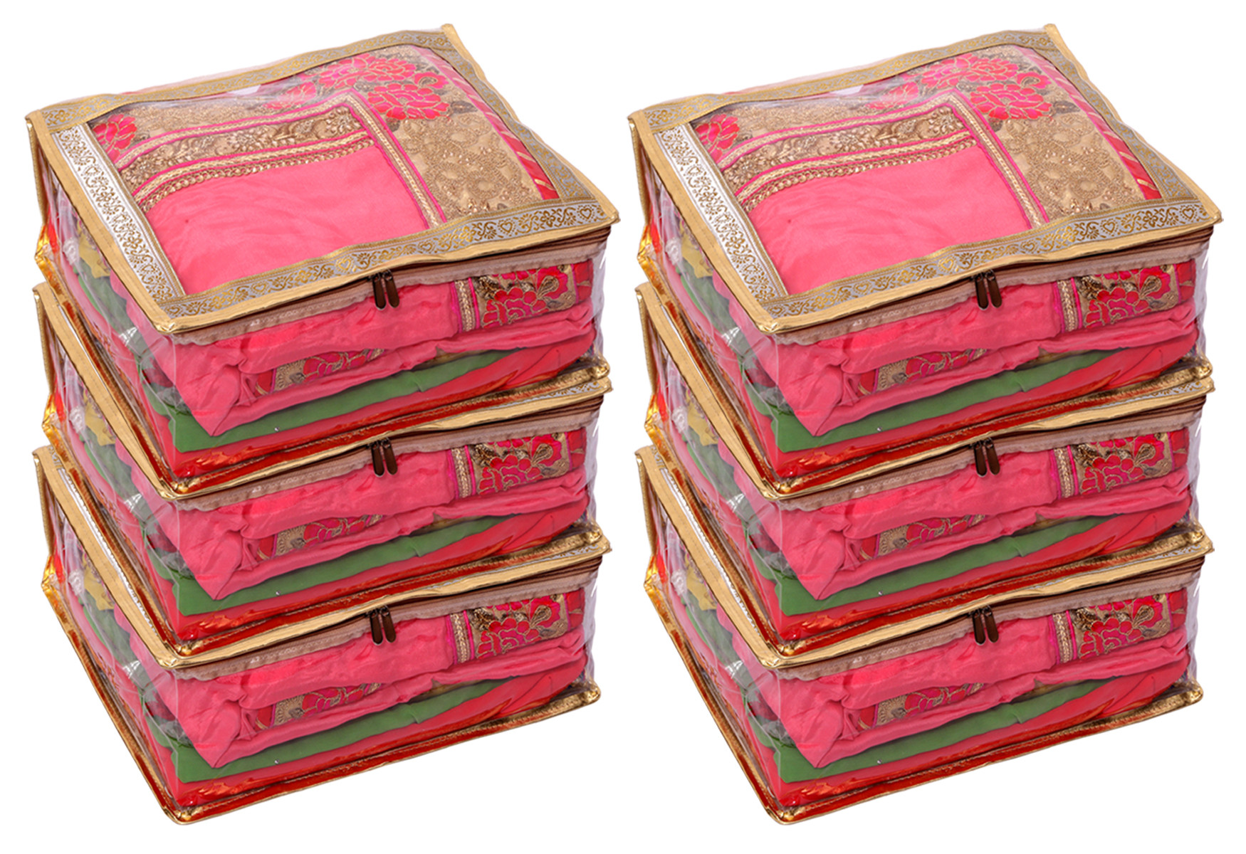 Kuber Industries Dot Printed Transparent PVC Saree Cover/Clothes/Storage Bag Organiser For Wardrobe (Gold)