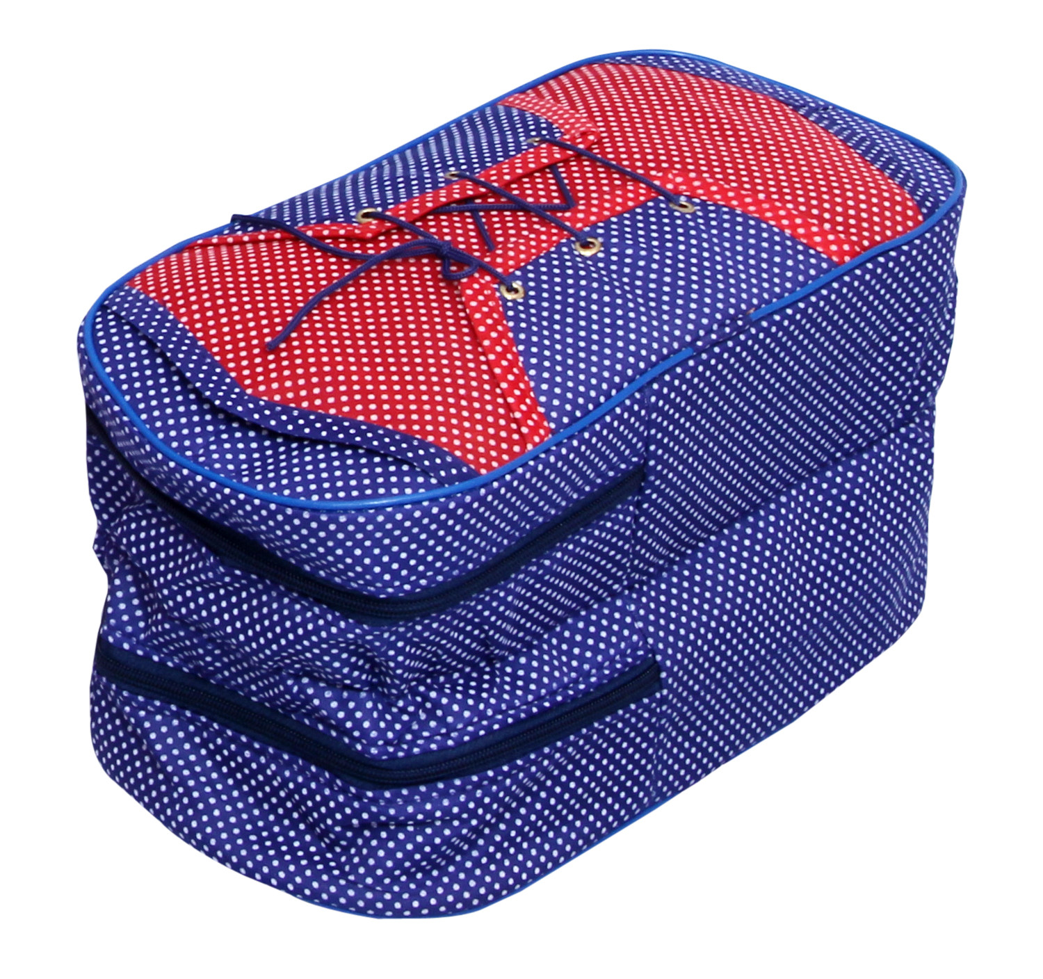 Kuber Industries Dot Printed Travel Shoe Bag Portable Travel Shoe Tote Bag Packing Organizer for Men Women & Kid With 2 Compartment & 1 Front Pocket (Blue)