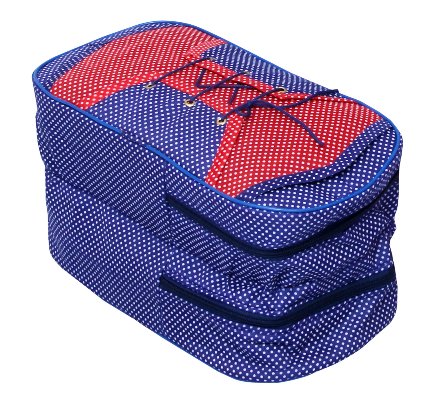 Kuber Industries Dot Printed Travel Shoe Bag Portable Travel Shoe Tote Bag Packing Organizer for Men Women & Kid With 2 Compartment & 1 Front Pocket (Blue)