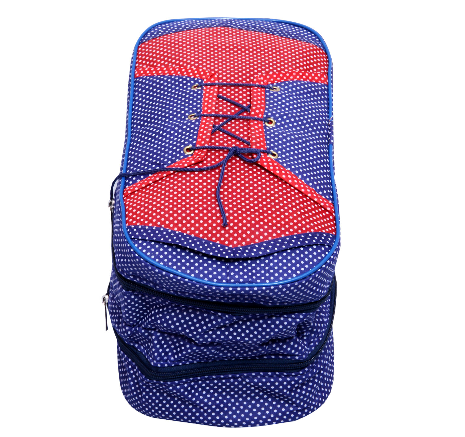 Kuber Industries Dot Printed Travel Shoe Bag Portable Travel Shoe Tote Bag Packing Organizer for Men Women & Kid With 2 Compartment & 1 Front Pocket (Blue)