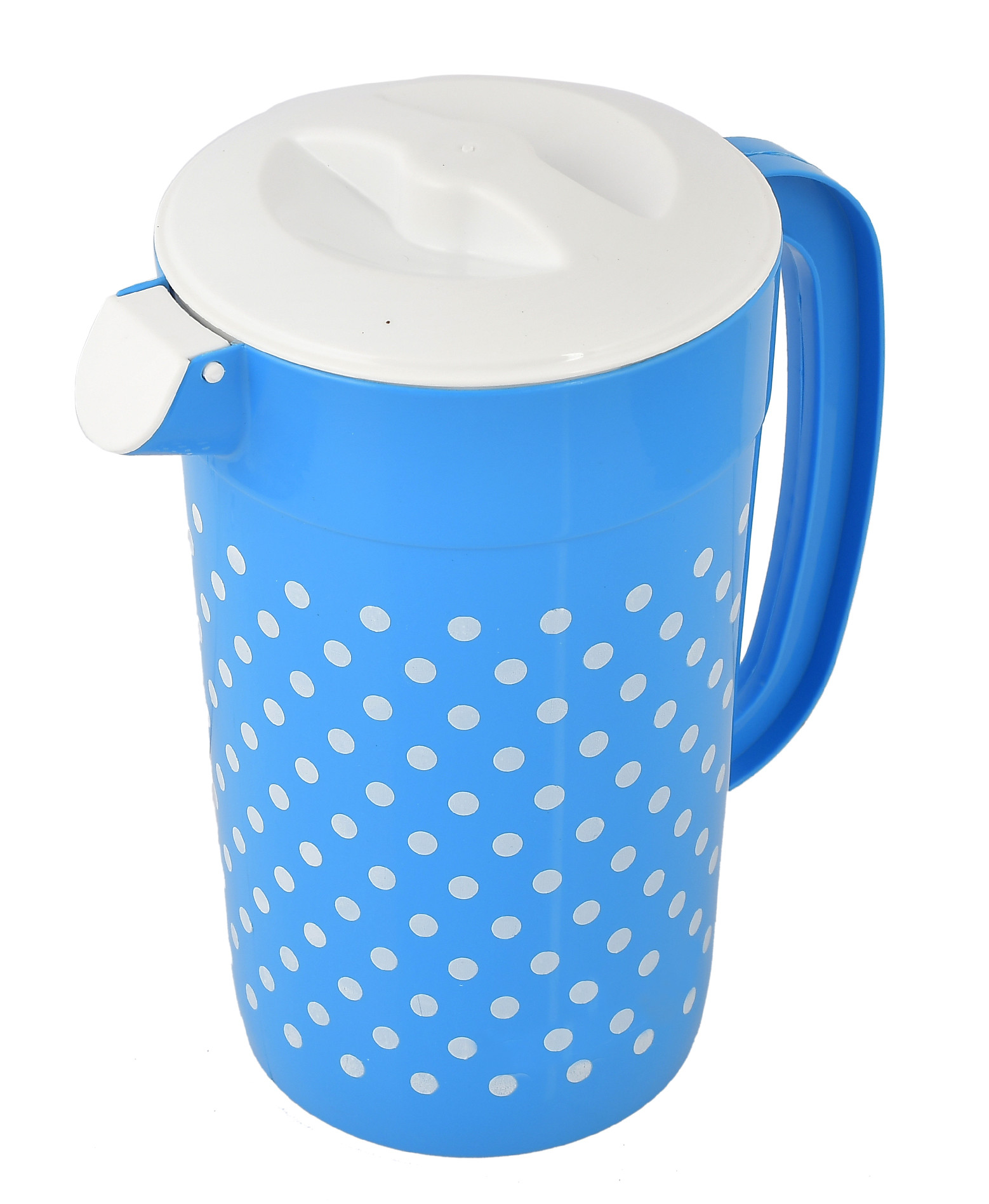 Kuber Industries Dot Printed Unbreakable Multipurpose Plastic Water Jug/Pitcher With Lid, 2.4 Ltr. (Blue)-HS42KUBMART25221