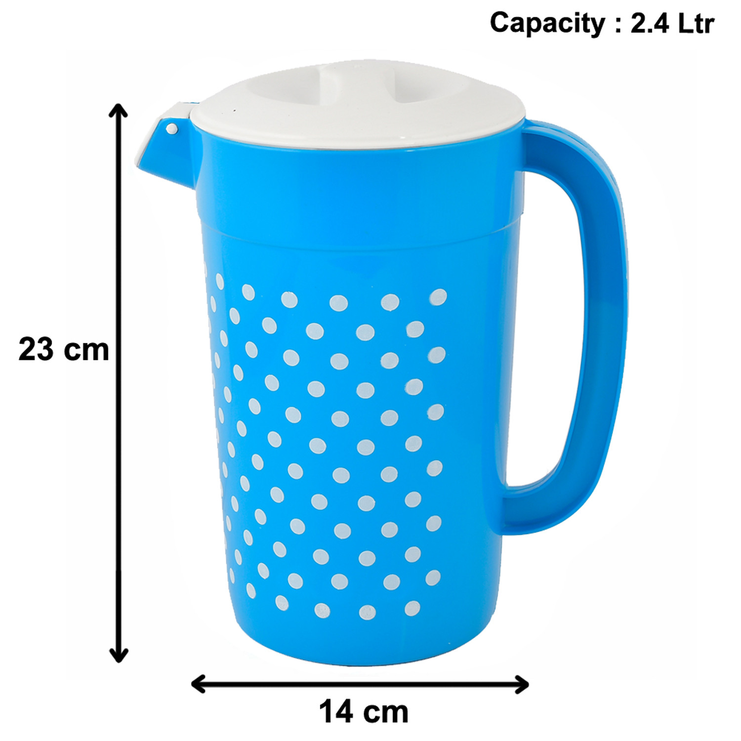 Kuber Industries Dot Printed Unbreakable Multipurpose Plastic Water Jug/Pitcher With Lid, 2.4 Ltr. (Blue)-HS42KUBMART25221