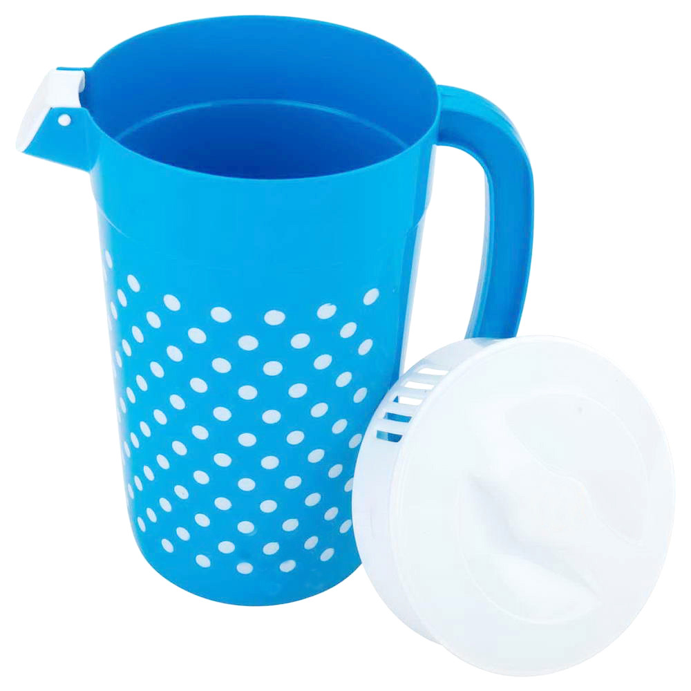 Kuber Industries Dot Printed Unbreakable Multipurpose Plastic Water Jug/Pitcher With Lid, 2.4 Ltr. (Blue)-HS42KUBMART25221