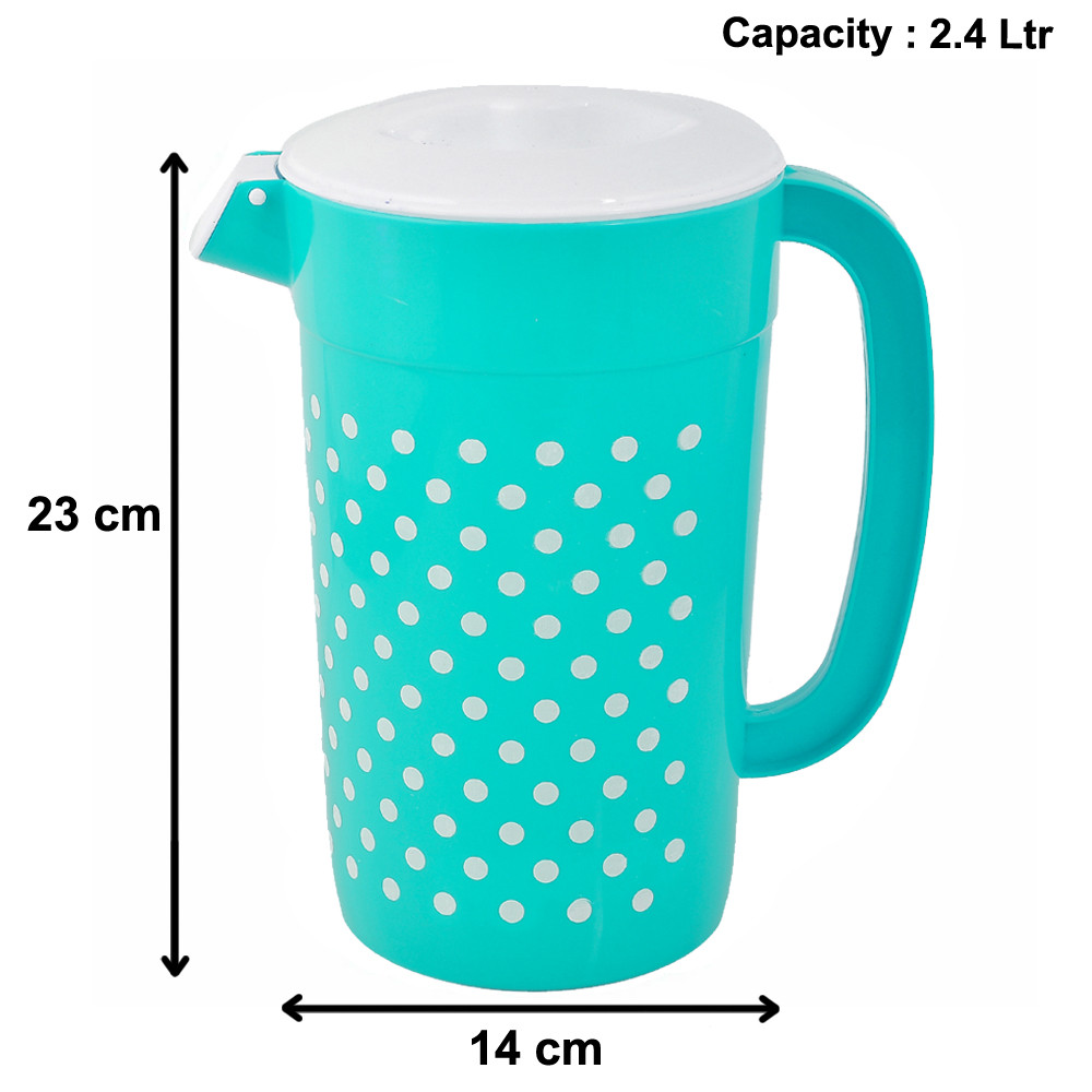 Kuber Industries Dot Printed Unbreakable Multipurpose Plastic Water Jug/Pitcher With Lid, 2.4 Ltr. (Green)-HS42KUBMART25213