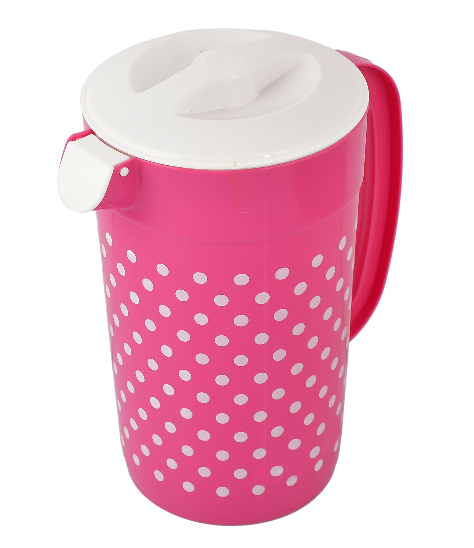 Kuber Industries Dot Printed Unbreakable Multipurpose Plastic Water Jug/Pitcher With Lid, 2.4 Ltr. (Pink)-HS42KUBMART25205