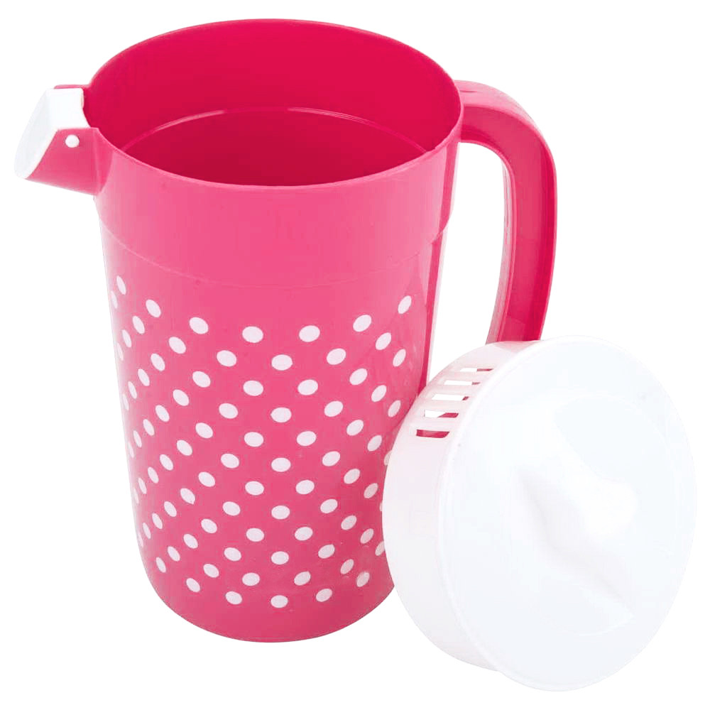 Kuber Industries Dot Printed Unbreakable Multipurpose Plastic Water Jug/Pitcher With Lid, 2.4 Ltr. (Pink)-HS42KUBMART25205