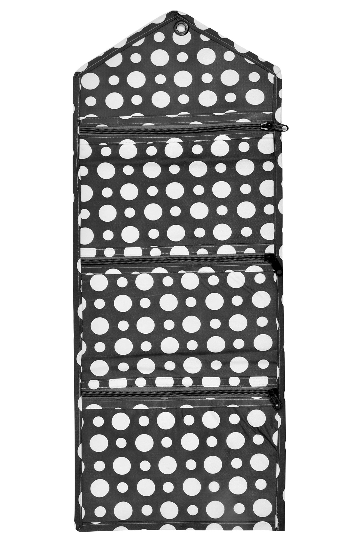 Kuber Industries Dot Printed Wall Hanging Magazine Letter Holder/Organizer With 3 Zipper Pockets (Black & White)-HS43KUBMART25743