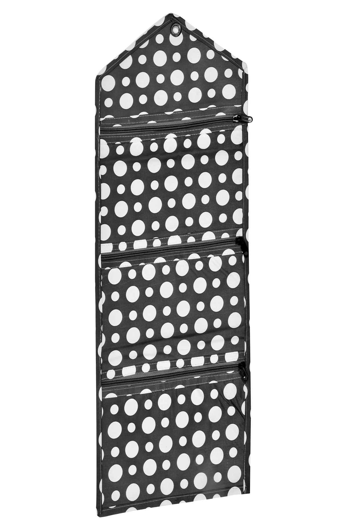 Kuber Industries Dot Printed Wall Hanging Magazine Letter Holder/Organizer With 3 Zipper Pockets (Black & White)-HS43KUBMART25743