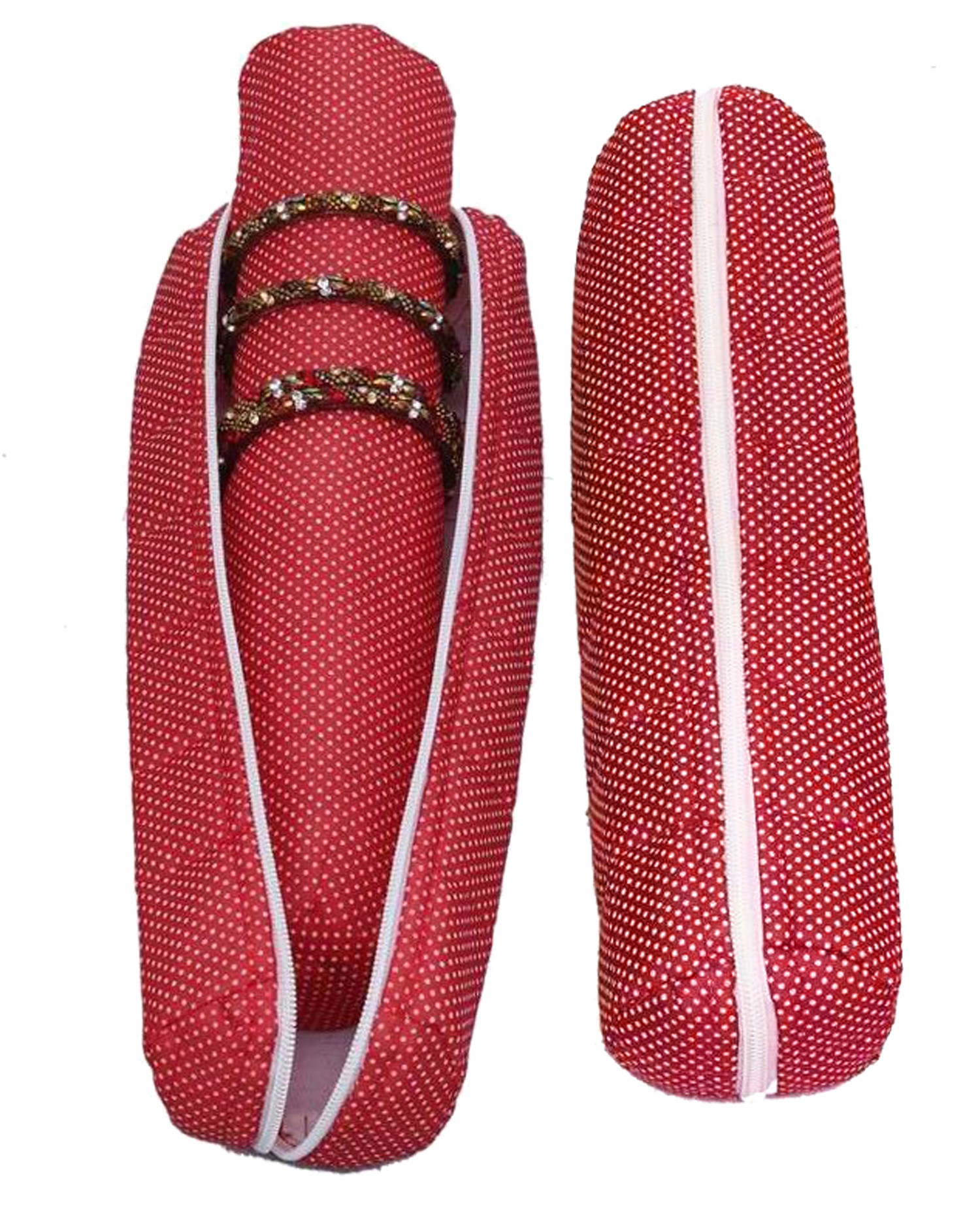 Kuber Industries Dots Print 2 Pieces Watch Case,Bangle Box/Wrist Watch Holder/Watch Organizer/Bracelet Pouch Zip Top Watch Case With One Roll (Red)
