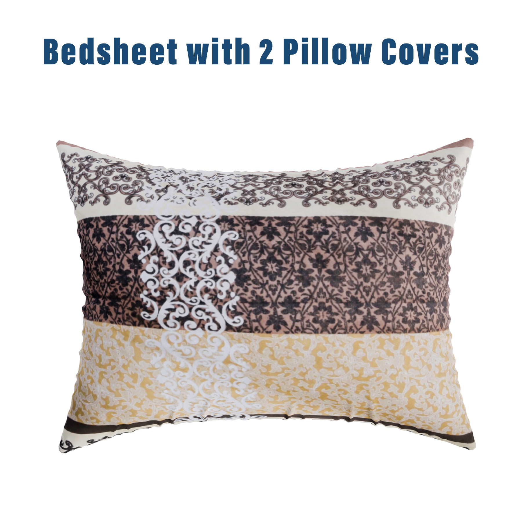 Kuber Industries Double Bedsheet  Premium Cotton Bedsheet with 2 Pillow Covers  Bedsheet for Bedroom  Bedsheet for Double Bed  Black Patta Box Bedsheet  Cream