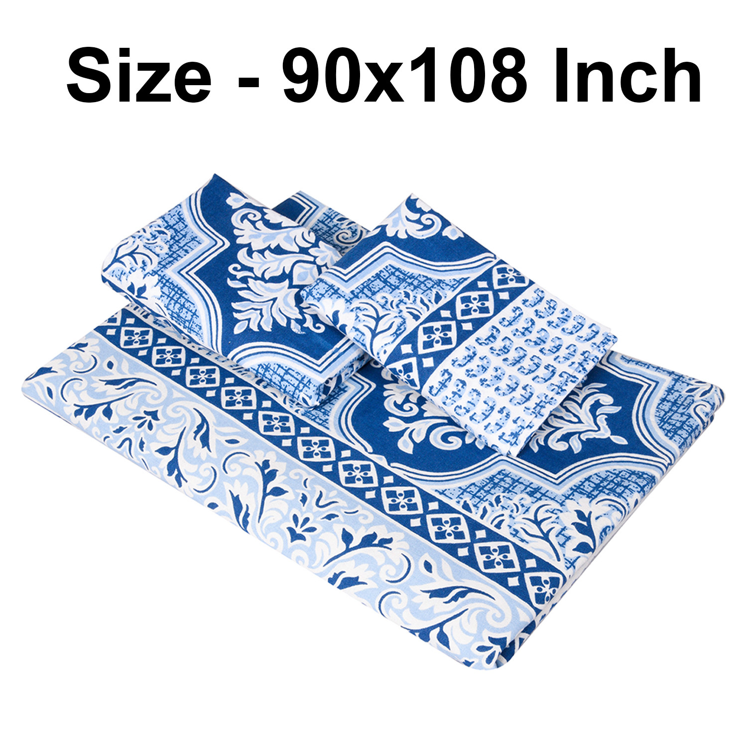 Kuber Industries Double Bedsheet | Premium Cotton Bedsheet with 2 Pillow Covers | Bedsheet for Bedroom | Bedsheet for Double Bed | Flower Heritage | 90x108 Inch | Blue