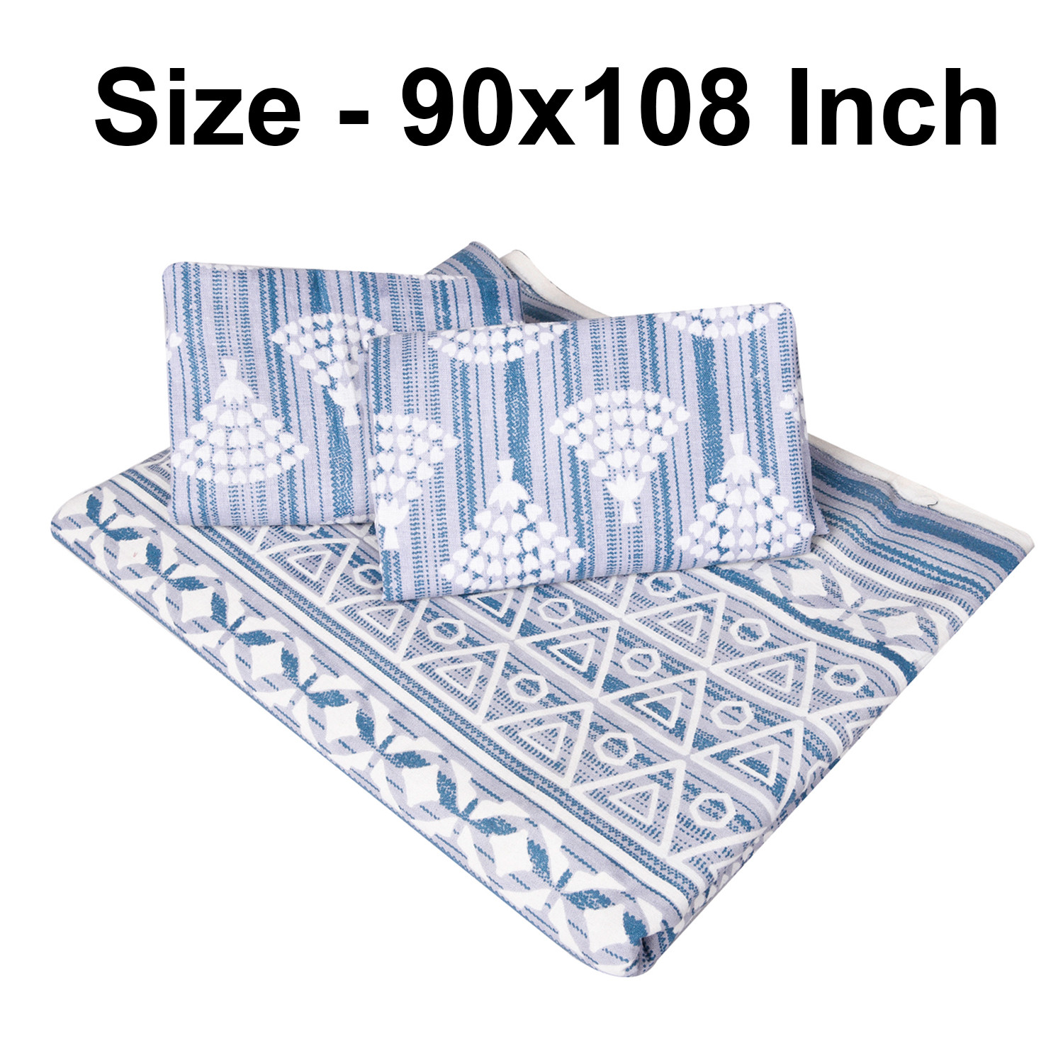 Kuber Industries Double Bedsheet | Premium Cotton Bedsheet with 2 Pillow Covers | Bedsheet for Bedroom | Bedsheet for Double Bed | Triangle Border Heritage | 90x108 Inch | Gray
