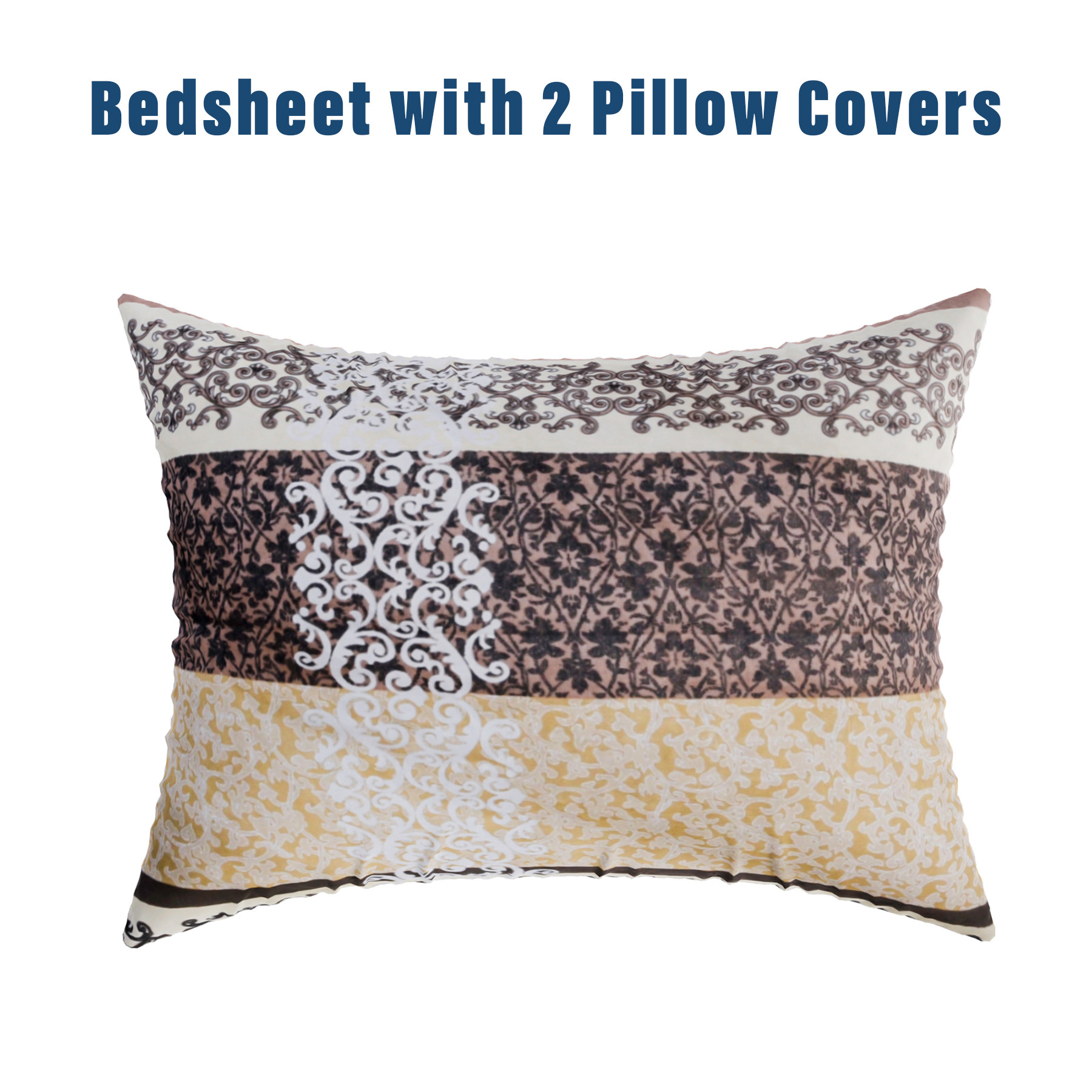 Kuber Industries Double Bedsheet | Premium Cotton Bedsheet with 2 Pillow Covers | Bedsheet for Bedroom | Bedsheet for Double Bed | Black Patta Box Bedsheet | Cream