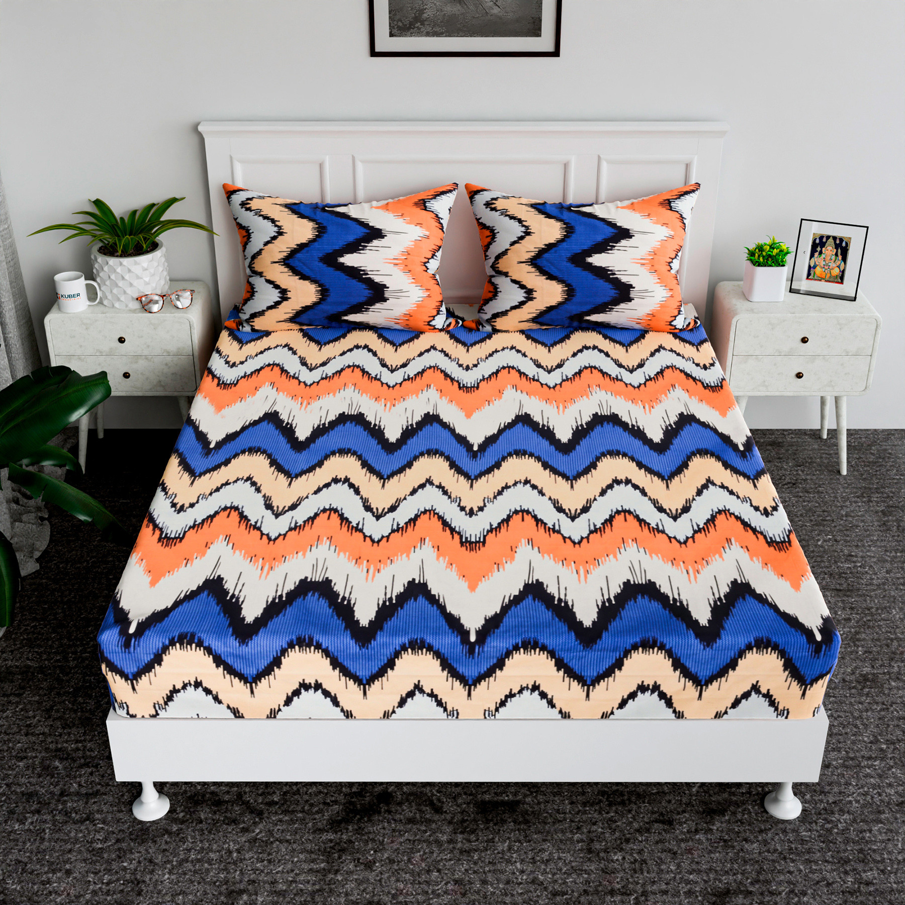 Kuber Industries Double Bedsheet | Premium Cotton Bedsheet with 2 Pillow Covers | Bedsheet for Bedroom | Bedsheet for Double Bed | ZIg Zag Box-Design Bedsheet | Multi