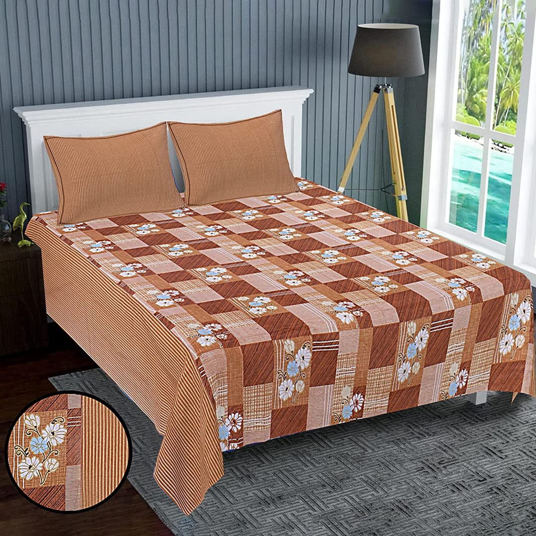 Kuber Industries Double Bedsheet (228 * 254 cm) | Cotton 120 TC Luxury Printed Soft & Lightweight Bedsheet for Double Bed with 2 Pillow Covers (Brown) | Stylish and Comfortable Bedding Set