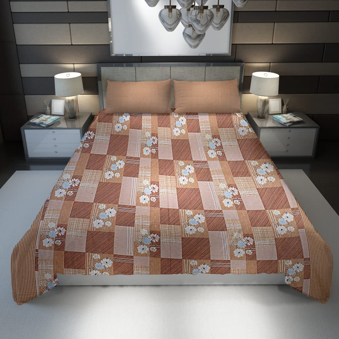 Kuber Industries Double Bedsheet (228 * 254 cm) | Cotton 120 TC Luxury Printed Soft & Lightweight Bedsheet for Double Bed with 2 Pillow Covers (Brown) | Stylish and Comfortable Bedding Set