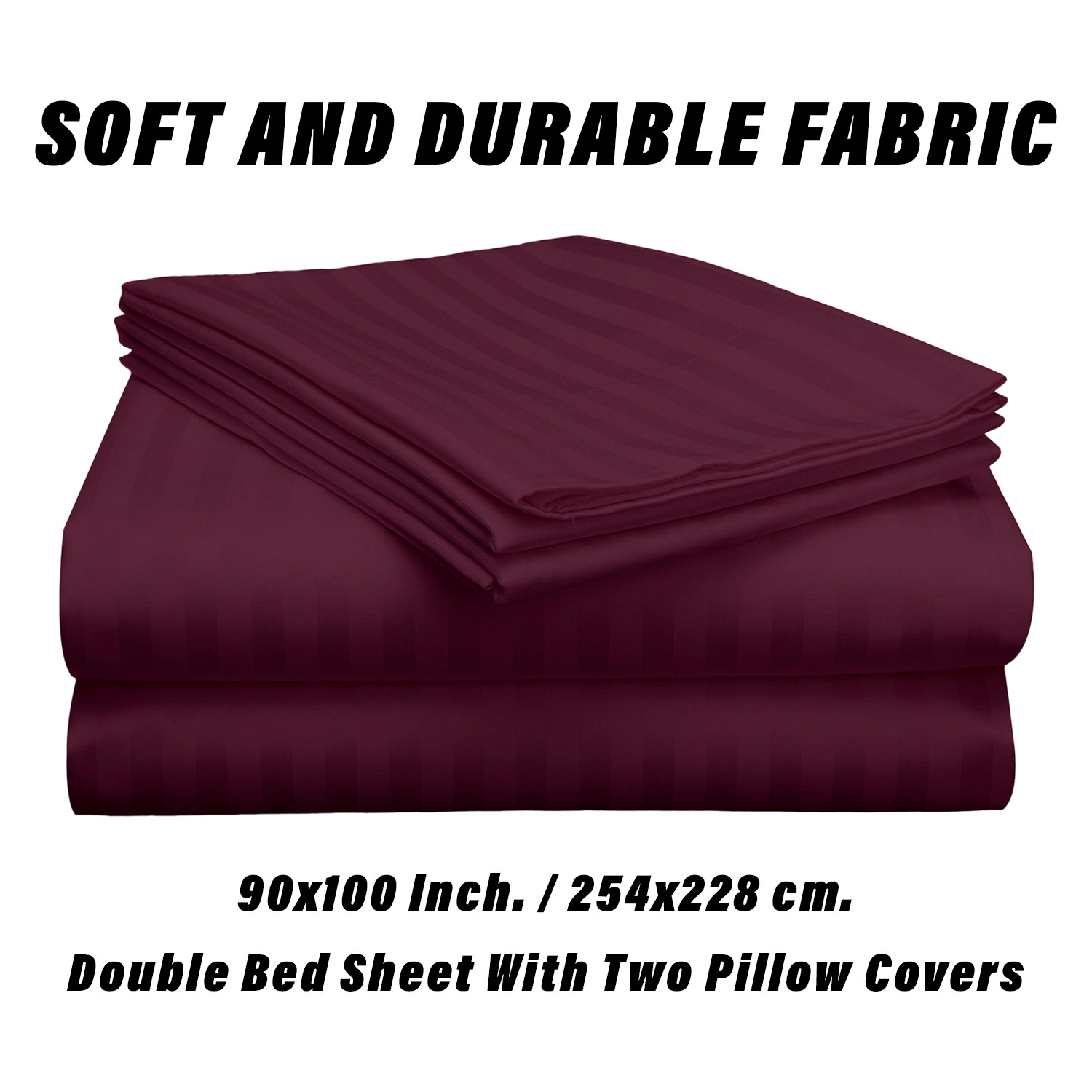 Kuber Industries Double Bedsheet with 2 Pillow Covers | 144 TC Glace Cotton Bedsheet | Satin Striped Bedsheet for Home | Hotel | Bedroom | 90x100 Inch | Maroon