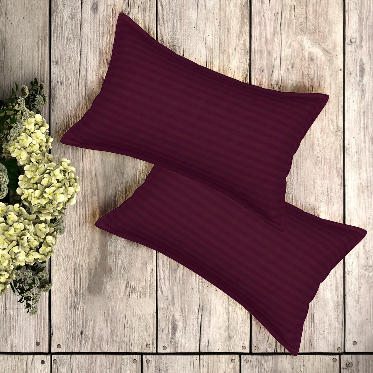 Kuber Industries Double Bedsheet with 2 Pillow Covers | 144 TC Glace Cotton Bedsheet | Satin Striped Bedsheet for Home | Hotel | Bedroom | 90x100 Inch | Maroon