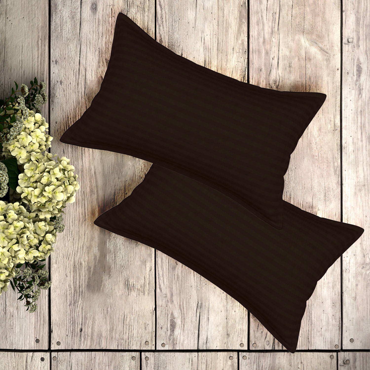 Kuber Industries Double Bedsheet with 2 Pillow Covers | 144 TC Glace Cotton Bedsheet | Satin Striped Bedsheet for Home | Hotel | Bedroom | 90x100 Inch | Brown