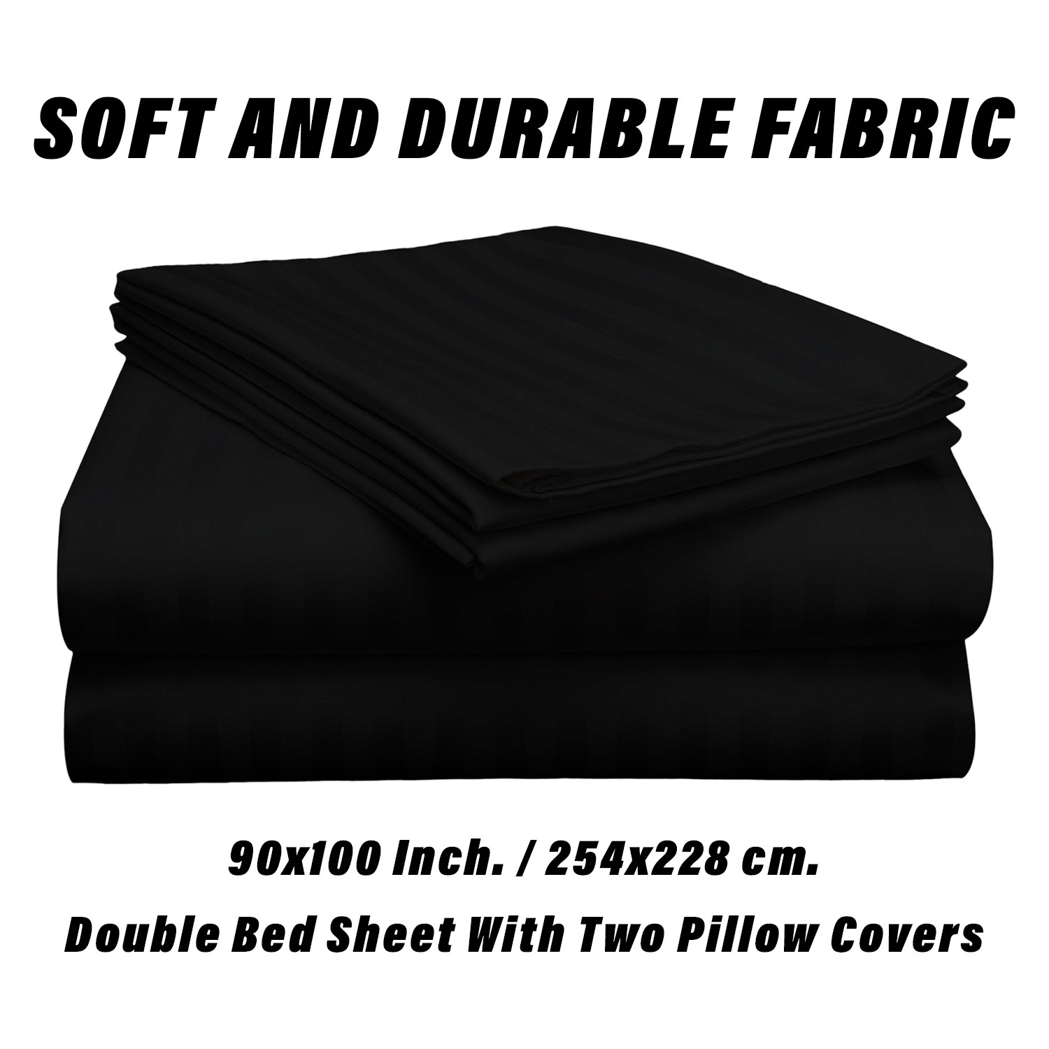Kuber Industries Double Bedsheet with 2 Pillow Covers | 144 TC Glace Cotton Bedsheet | Satin Striped Bedsheet for Home | Hotel | Bedroom | 90x100 Inch | Black