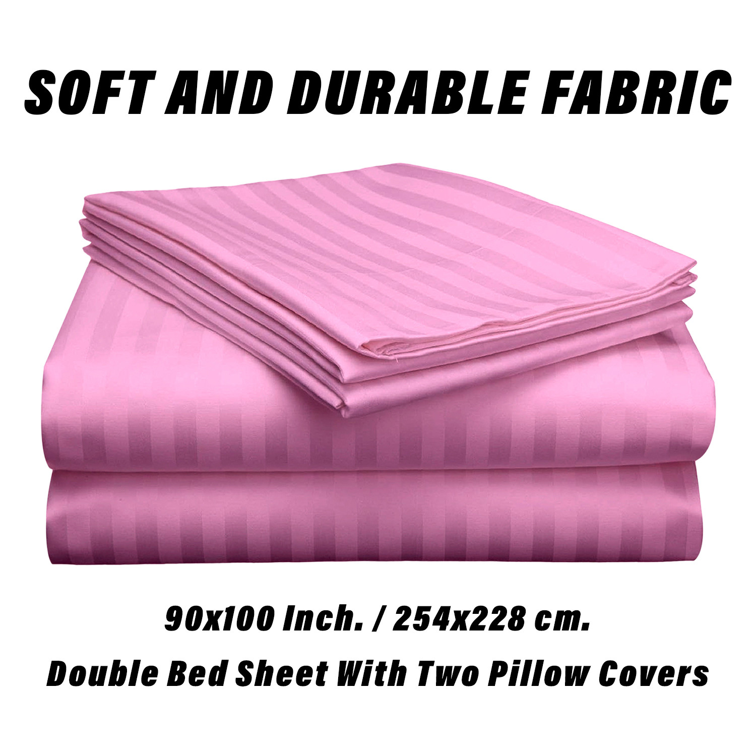 Kuber Industries Double Bedsheet with 2 Pillow Covers | 144 TC Glace Cotton Bedsheet | Satin Striped Bedsheet for Home | Hotel | Bedroom | 90x100 Inch | Pink