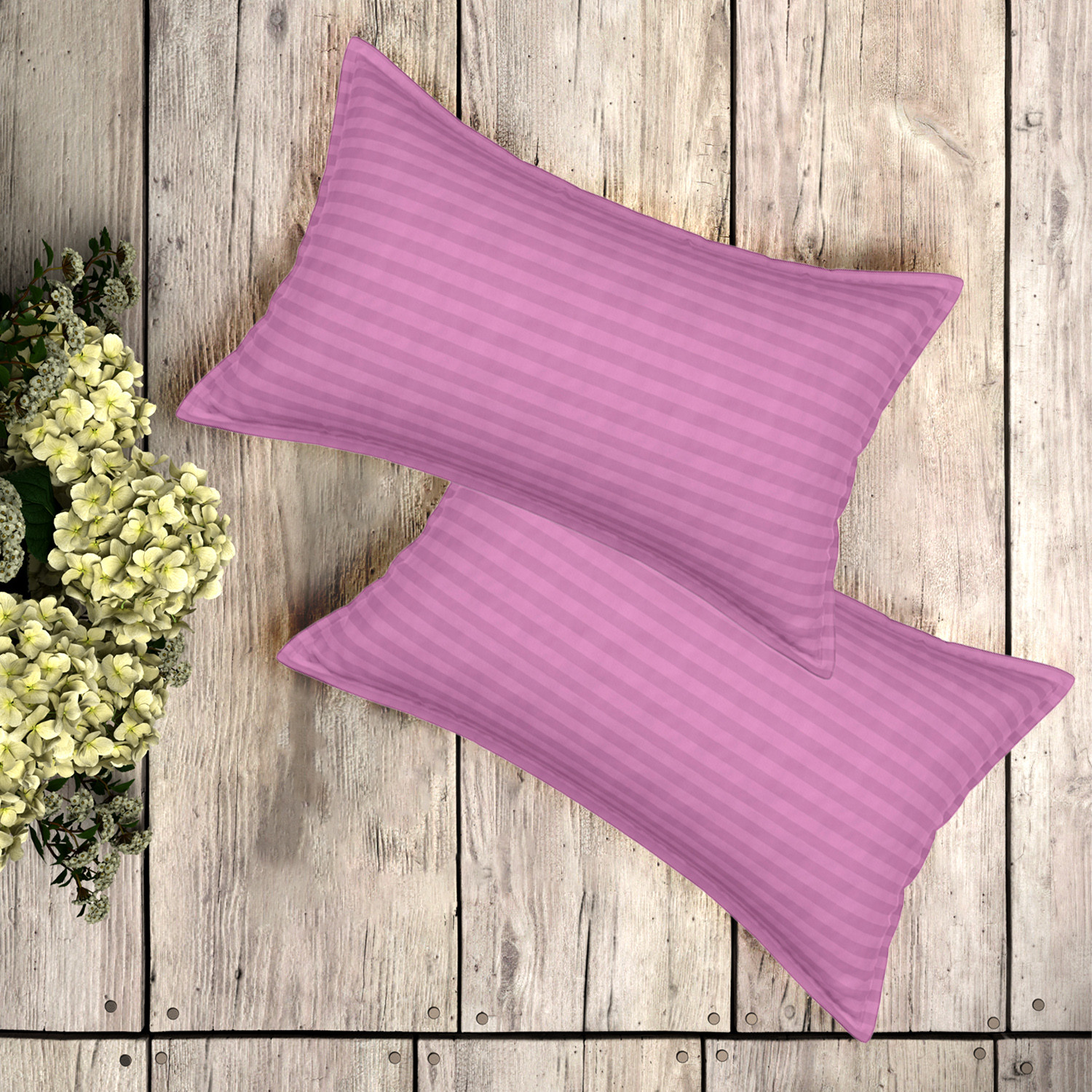 Kuber Industries Double Bedsheet with 2 Pillow Covers | 144 TC Glace Cotton Bedsheet | Satin Striped Bedsheet for Home | Hotel | Bedroom | 90x100 Inch | Pink