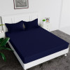 Double Bedsheet with 2 Pillow Covers | 144 TC Glace Cotton Bedsheet | Satin Striped Bedsheet for Home | Hotel | Bedroom | 90x100 Inch | Blue
