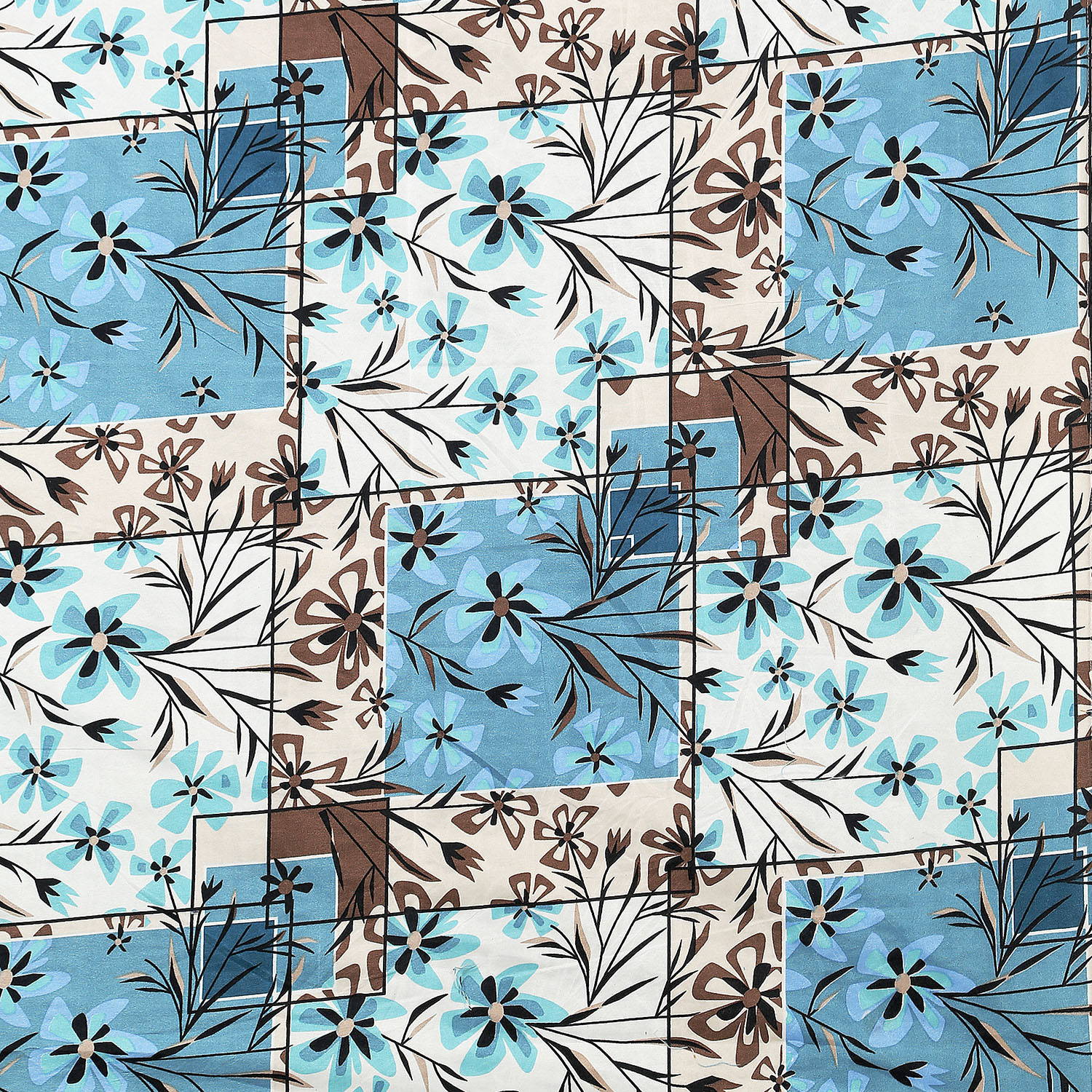 Kuber Industries Double Bedsheet with 2 Pillow Covers | 144 TC Glace Cotton Flower Check Print Bedsheet For Living Room | Bedroom | 90x100 Inch | Blue