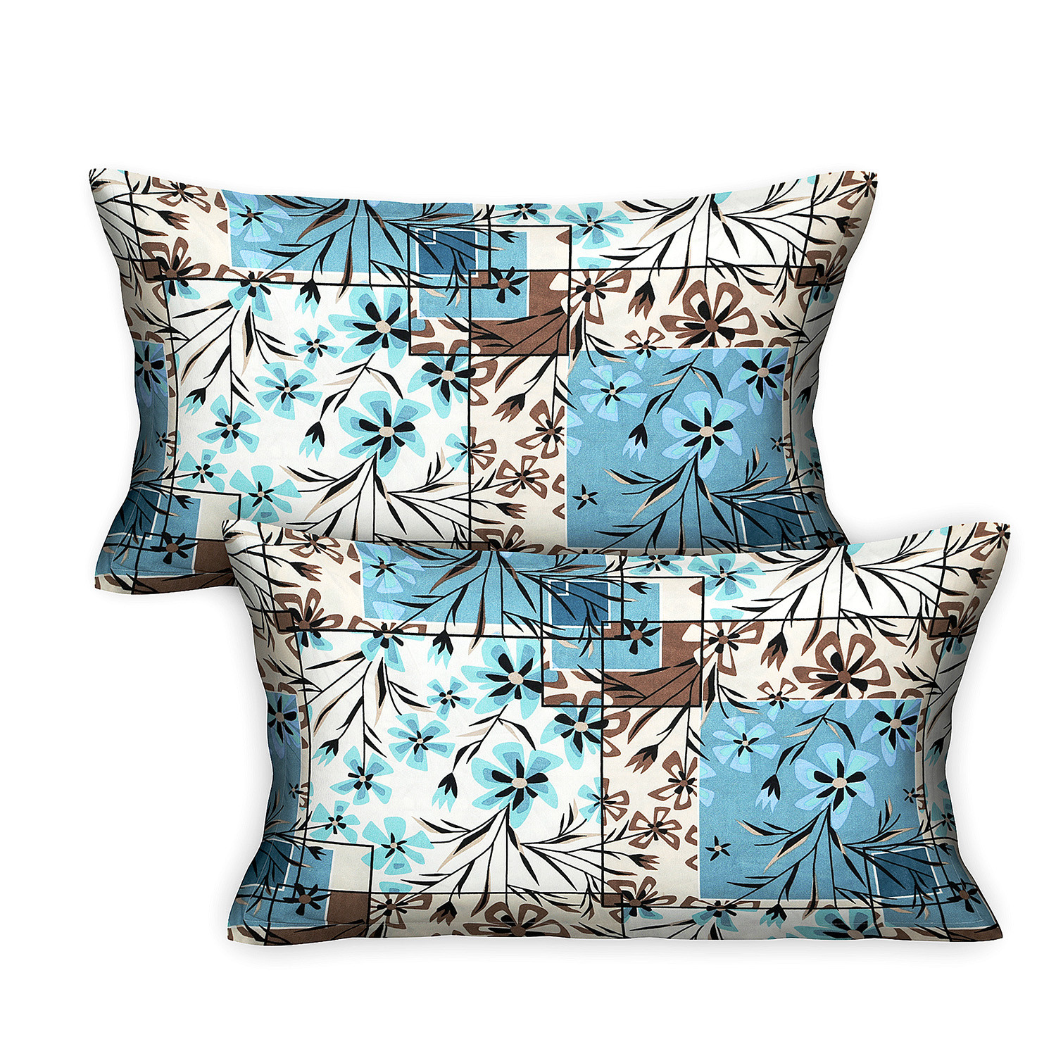 Kuber Industries Double Bedsheet with 2 Pillow Covers | 144 TC Glace Cotton Flower Check Print Bedsheet For Living Room | Bedroom | 90x100 Inch | Blue