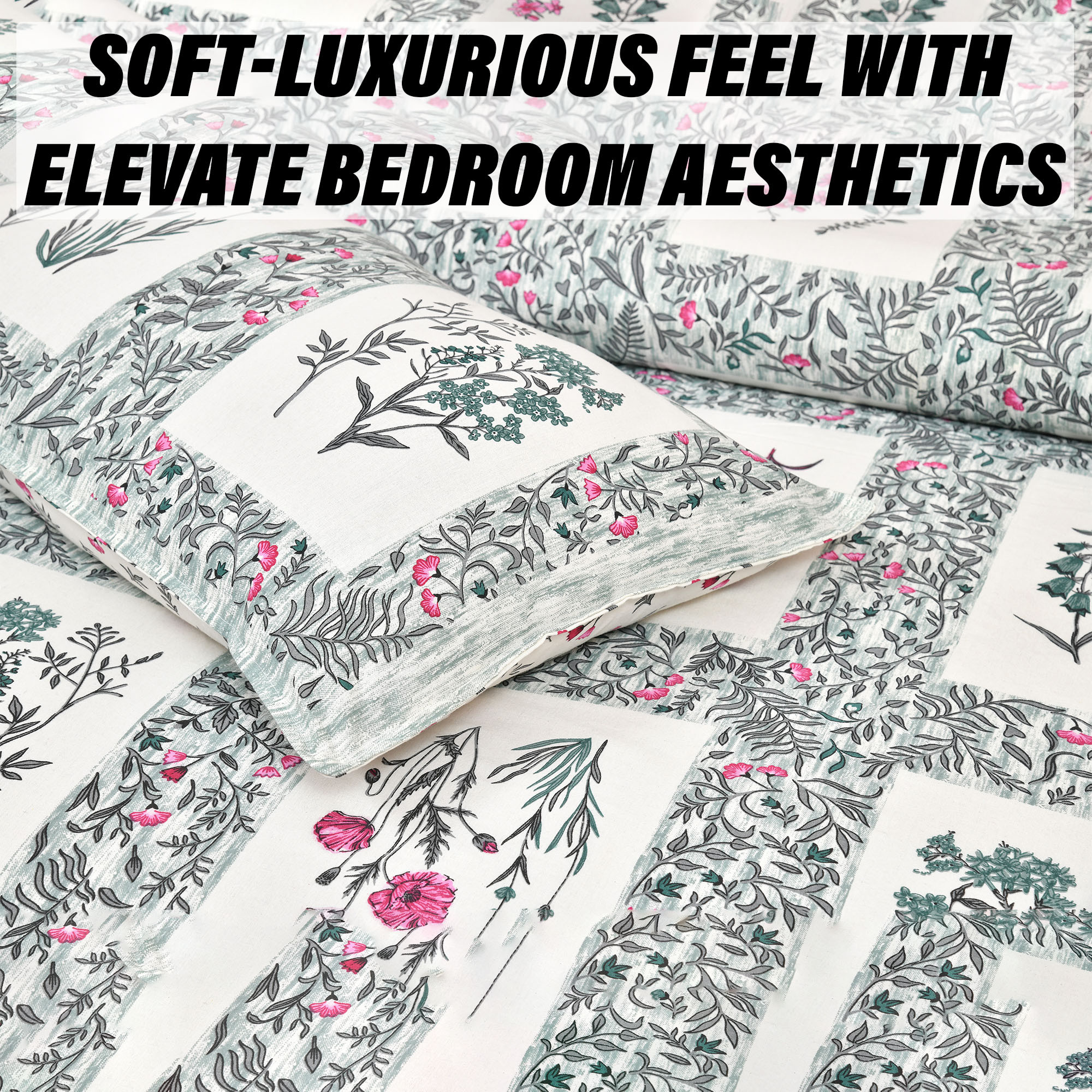 Kuber Industries Double Bedsheet with 2 Pillow Covers  160 TC Premium Cotton Bedsheet for Double Bed  Bedsheet for Living Room-Home  Hotels  Dezier Check Flower  90x108 Inch  Mint Green