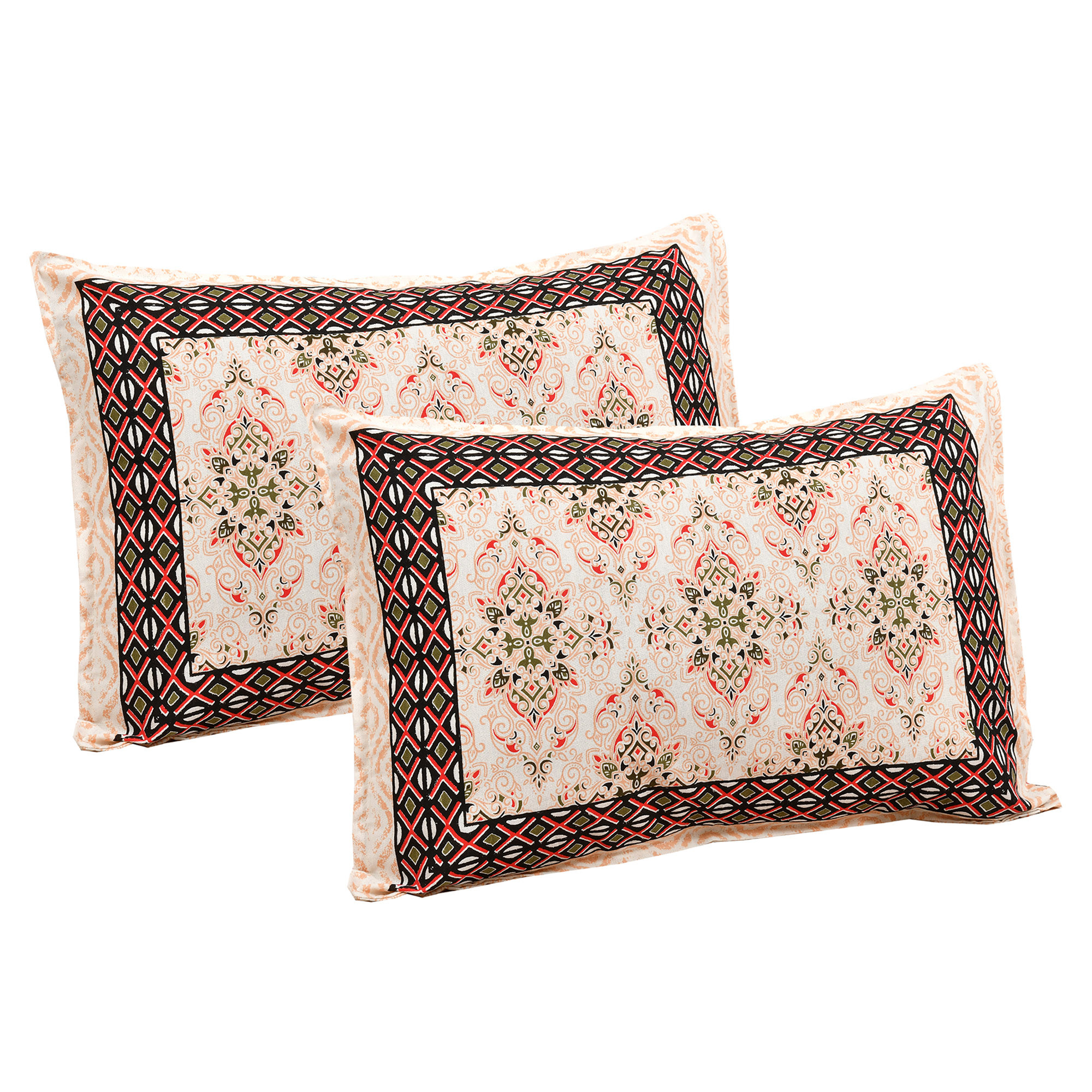 Kuber Industries Double Bedsheet with 2 Pillow Covers  160 TC Premium Cotton Bedsheet for Double Bed  Bedsheet for Living Room-Home  Hotels  Dezier Carpet Print  90x108 Inch  Orange