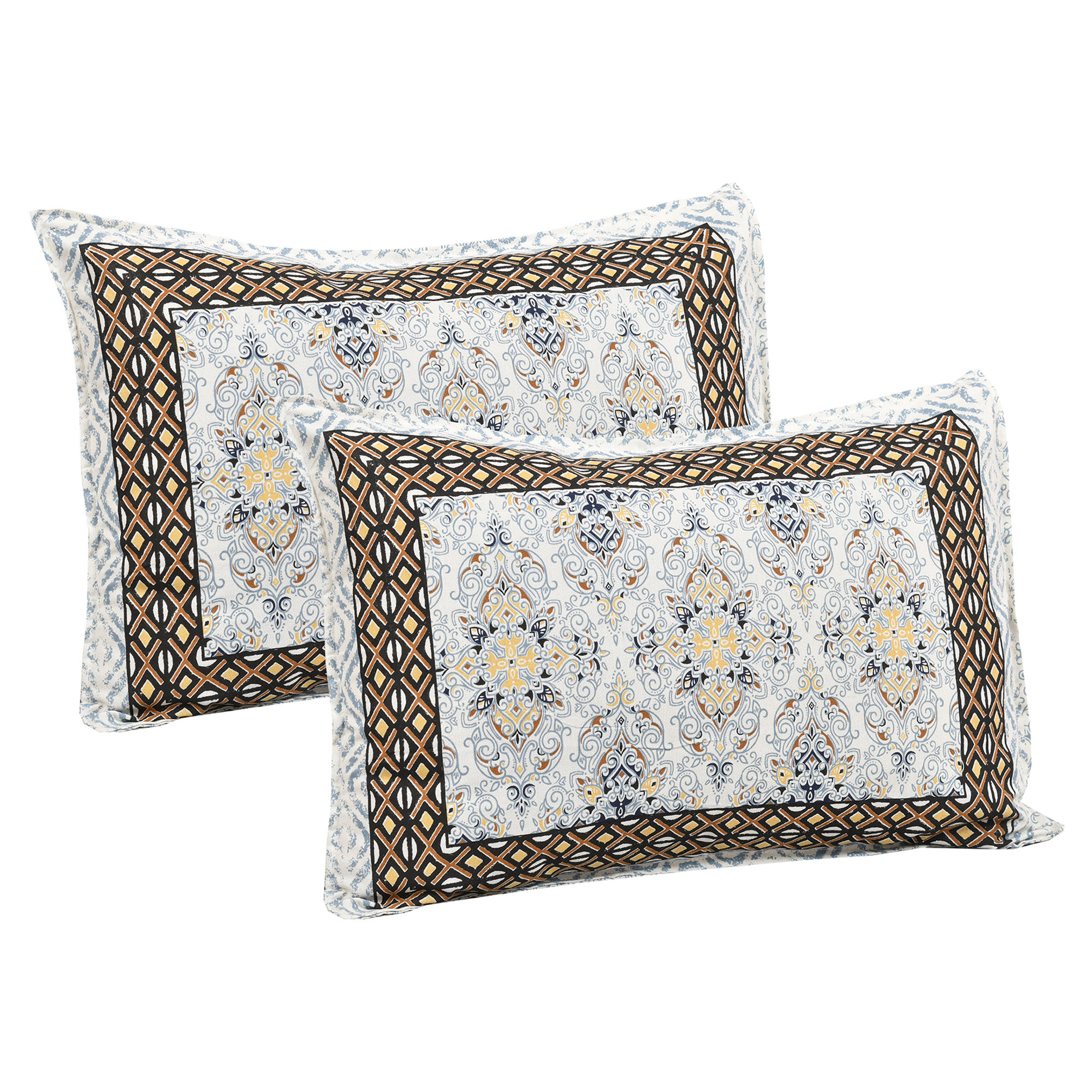 Kuber Industries Double Bedsheet with 2 Pillow Covers  160 TC Premium Cotton Bedsheet for Double Bed  Bedsheet for Living Room-Home  Hotels  Dezier Carpet Print  90x108 Inch  Blue