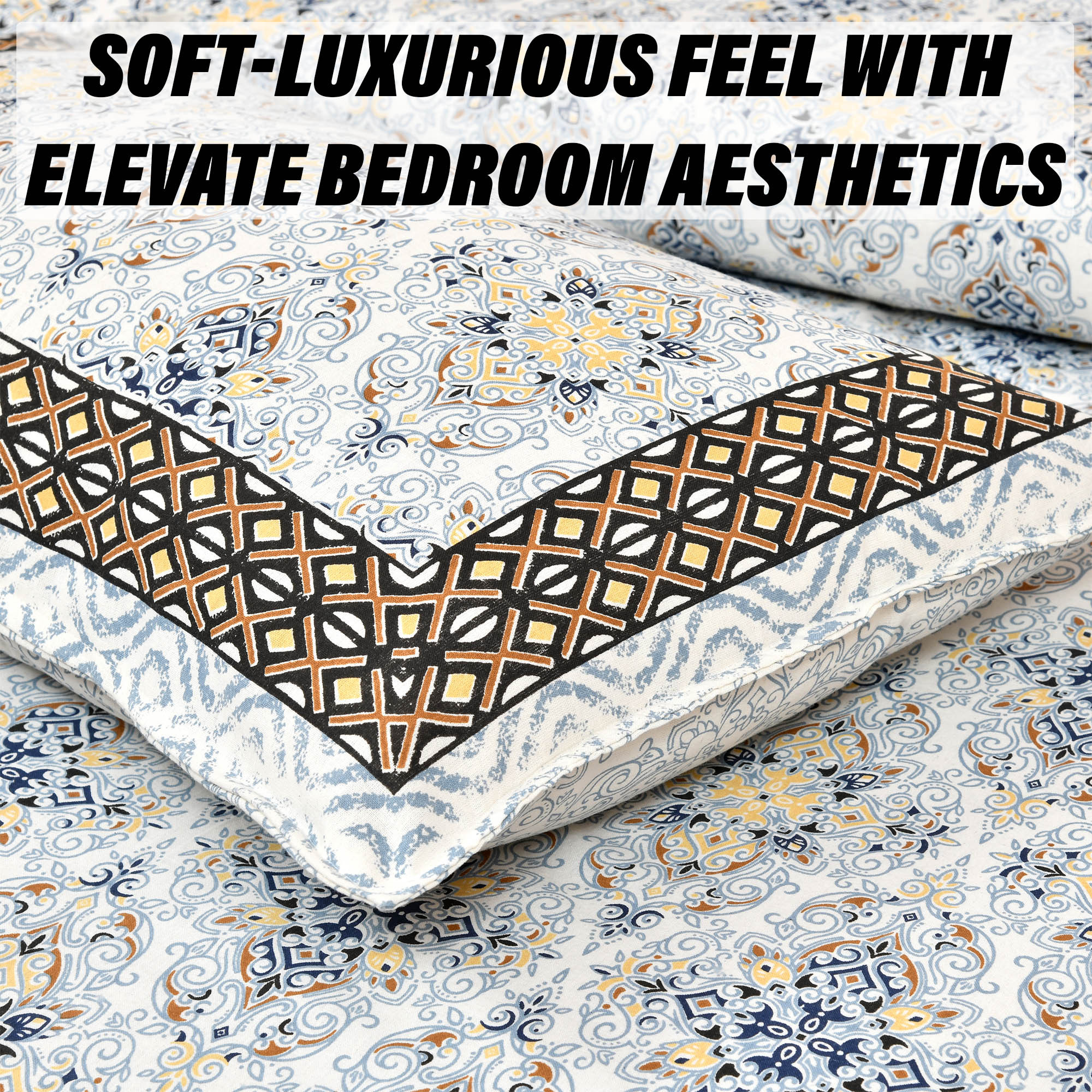 Kuber Industries Double Bedsheet with 2 Pillow Covers  160 TC Premium Cotton Bedsheet for Double Bed  Bedsheet for Living Room-Home  Hotels  Dezier Carpet Print  90x108 Inch  Blue