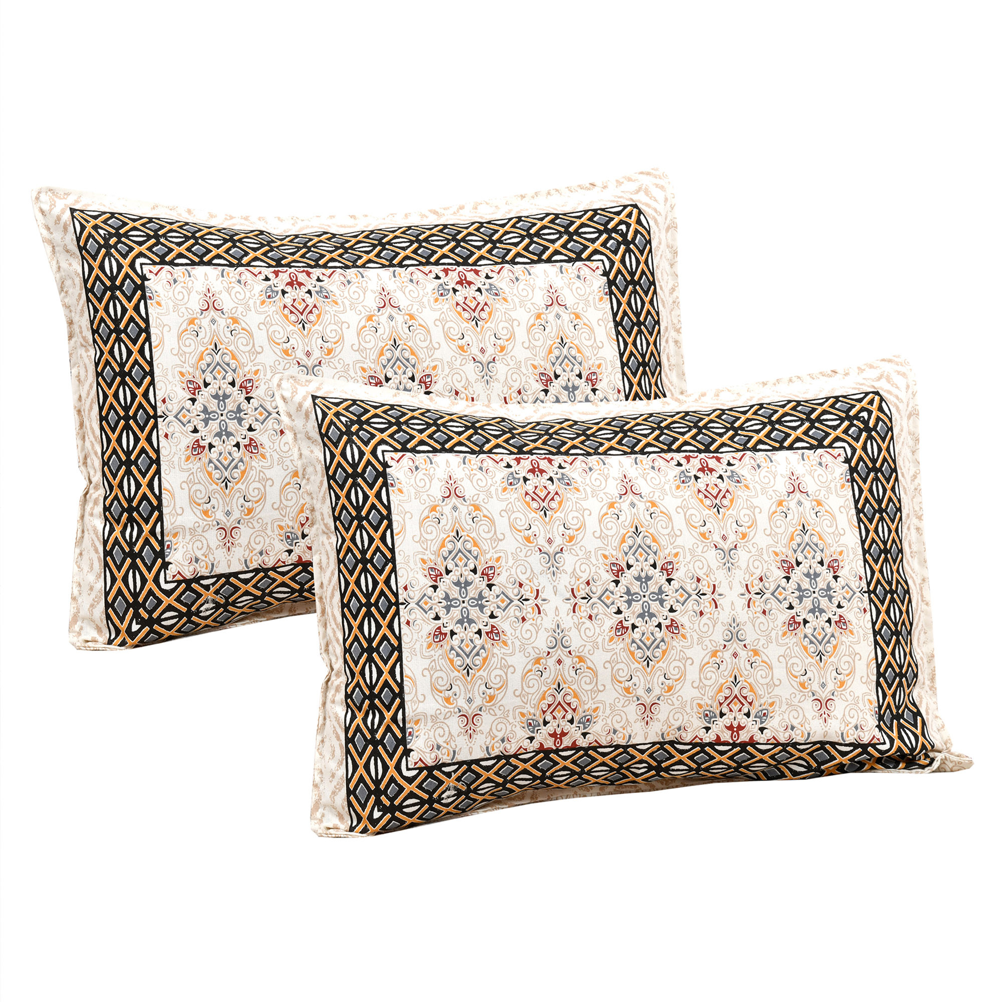 Kuber Industries Double Bedsheet with 2 Pillow Covers  160 TC Premium Cotton Bedsheet for Double Bed  Bedsheet for Living Room-Home  Hotels  Dezier Carpet Print  90x108 Inch  Cream