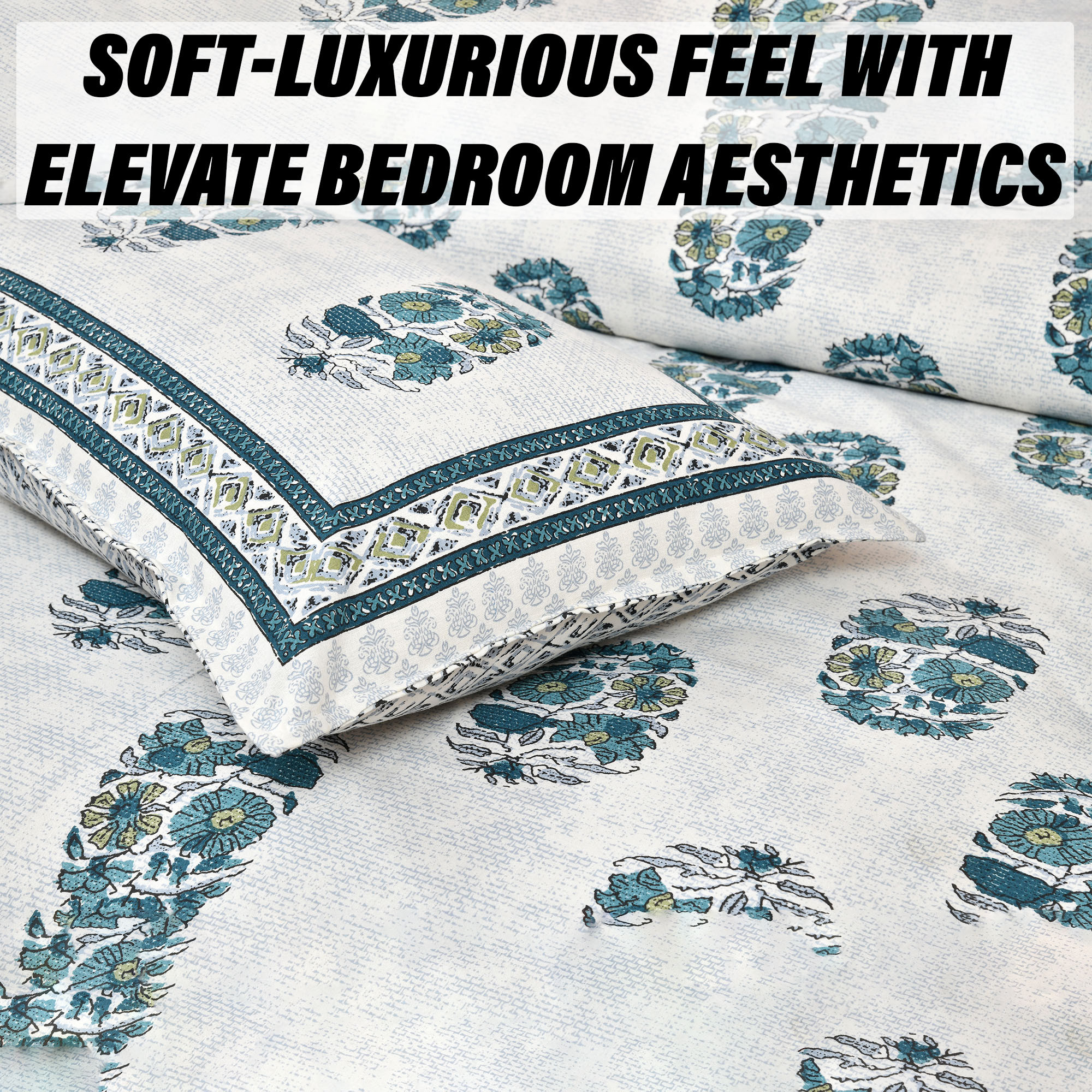 Kuber Industries Double Bedsheet with 2 Pillow Covers  160 TC Premium Cotton Bedsheet for Double Bed  Bedsheet for Living Room-Home  Hotels  Dezier Flower Boota  90x108 Inch  Green